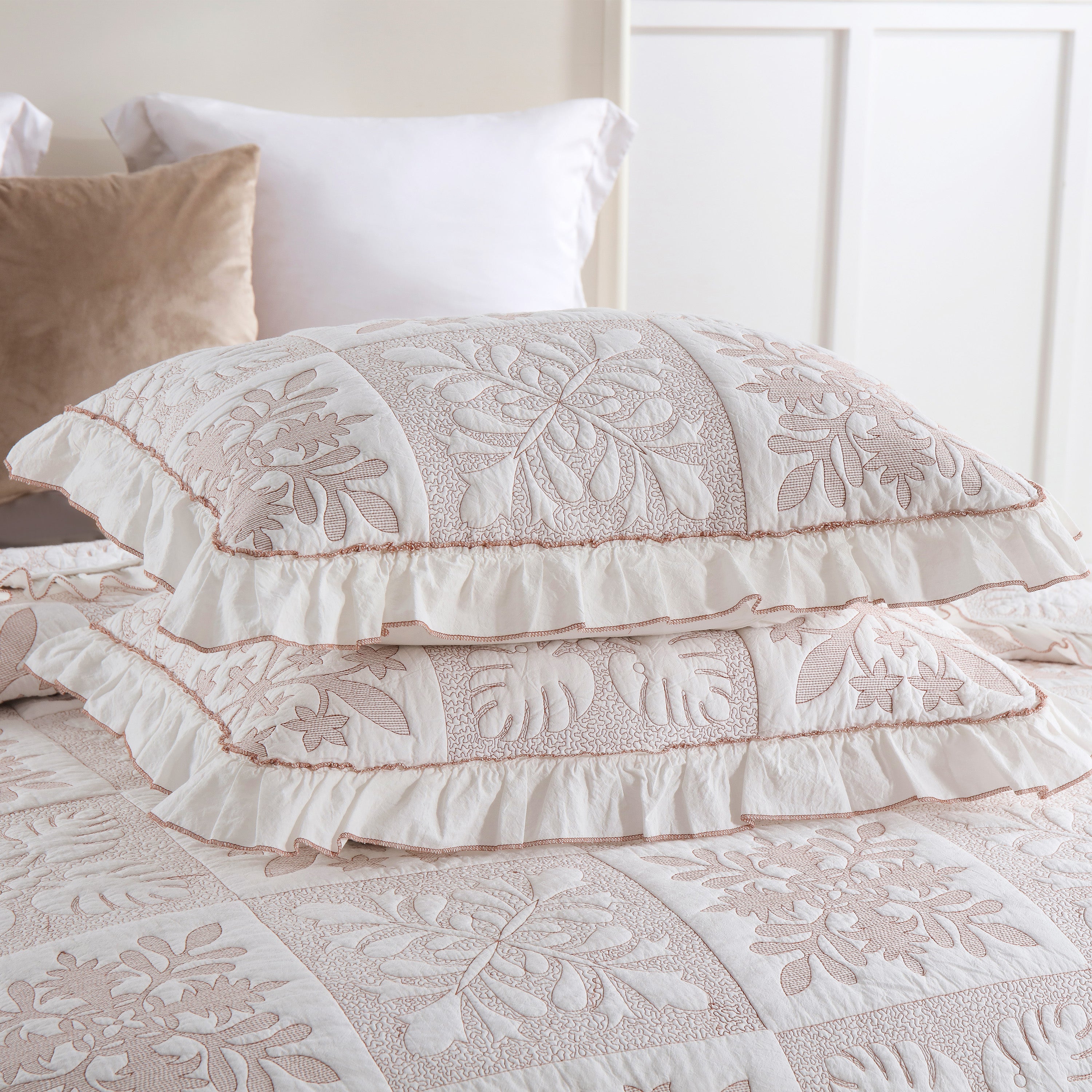 3 Piece 100% Cotton Embroidered Quilt Bedspread Set TJ