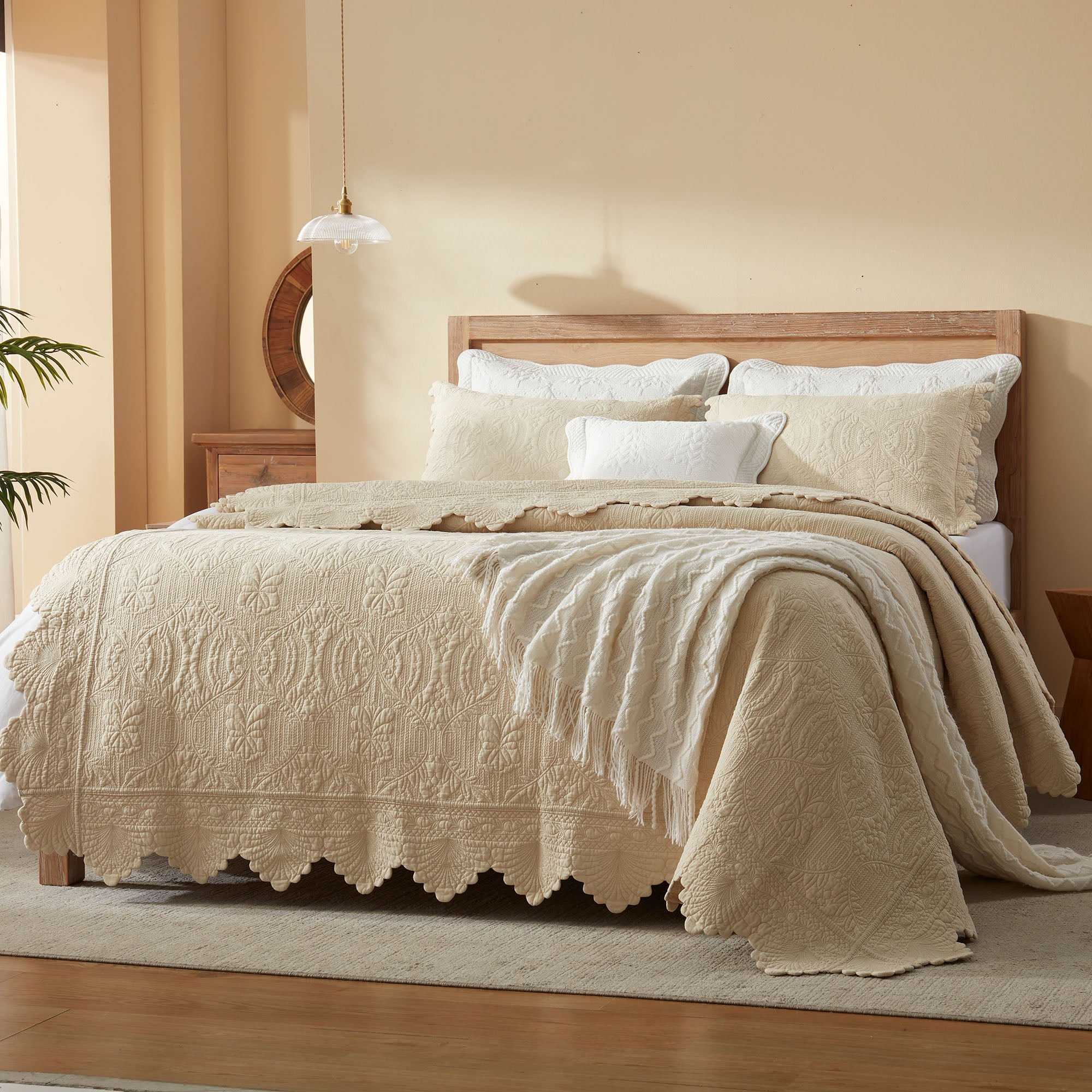 Embroidered Quilt Set – 3 Piece Oversized Bedspread, 100% Cotton TL140