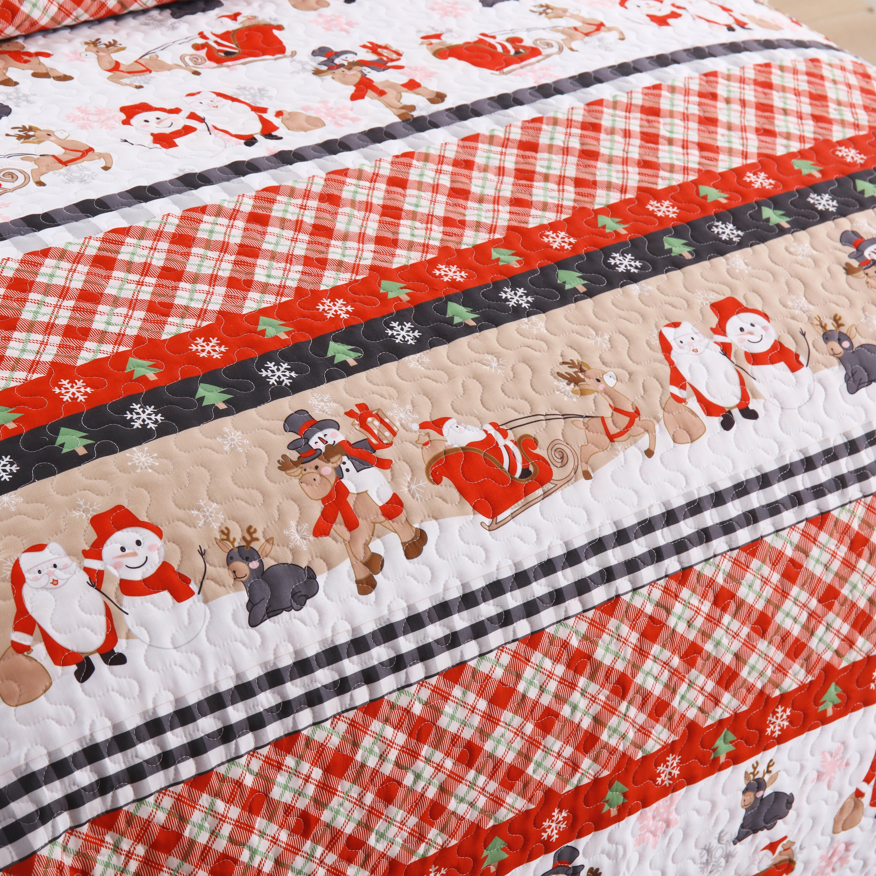 Christmas 3 Piece Quilt Set Santa Claus Printed Bedspread