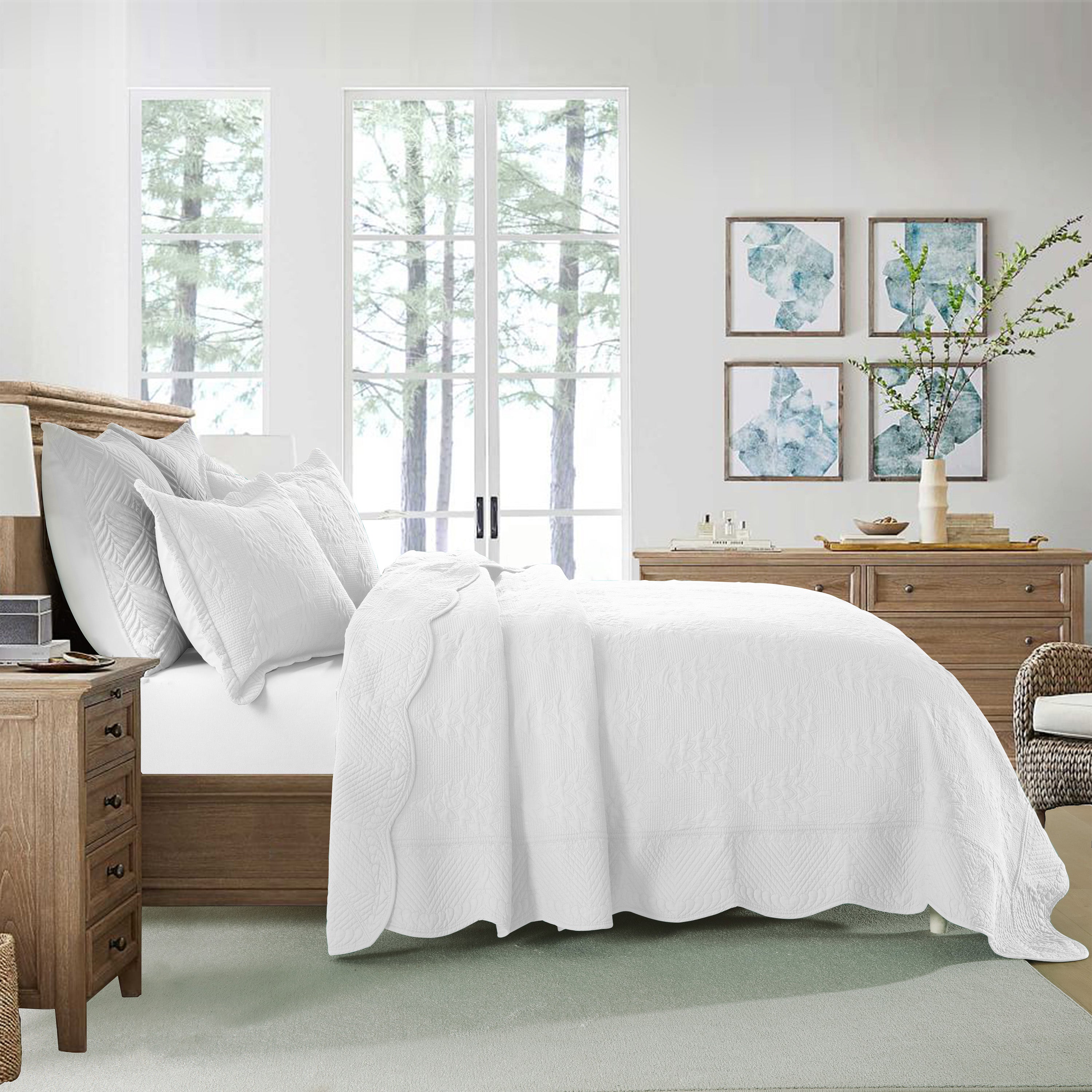 3 Piece 100% Cotton Christmas Tree Oversized Lightweight Bedspread Quilt Set TC