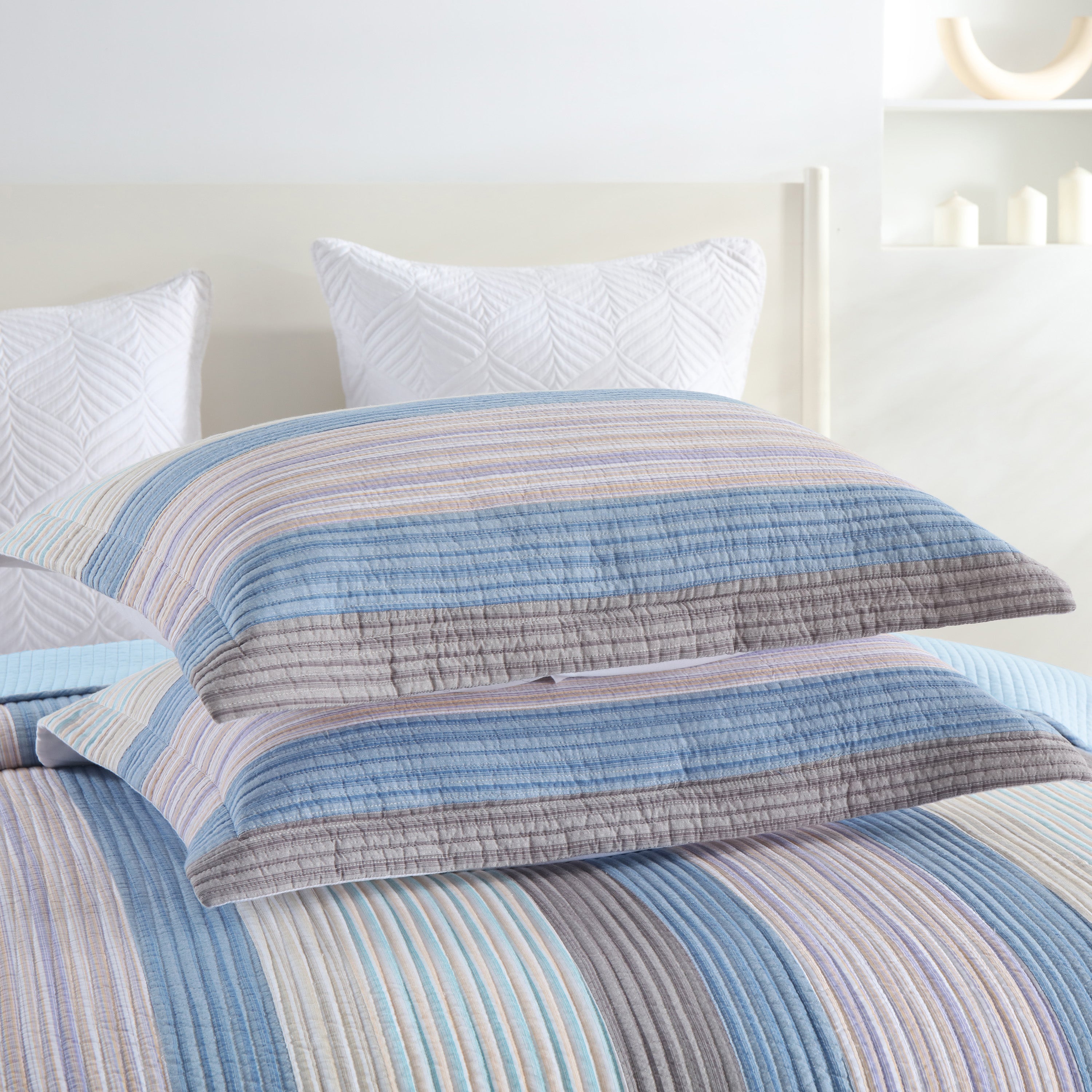 3 Piece 100% Cotton Striped Lightweight Quilt Bedspread Set CP323
