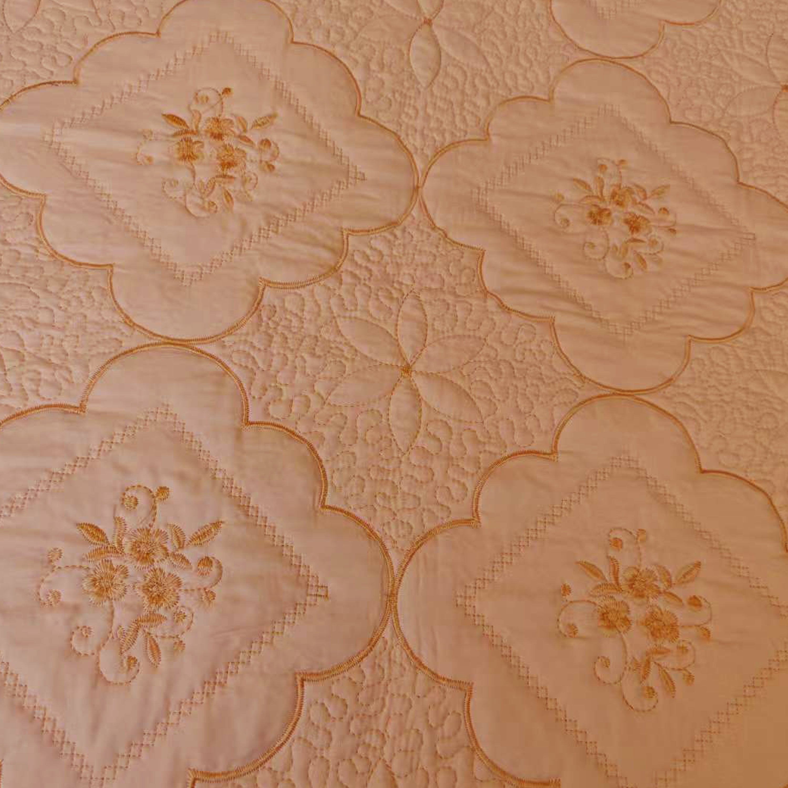 3 Piece Floral Embroidered Quilted Bedspread Set
