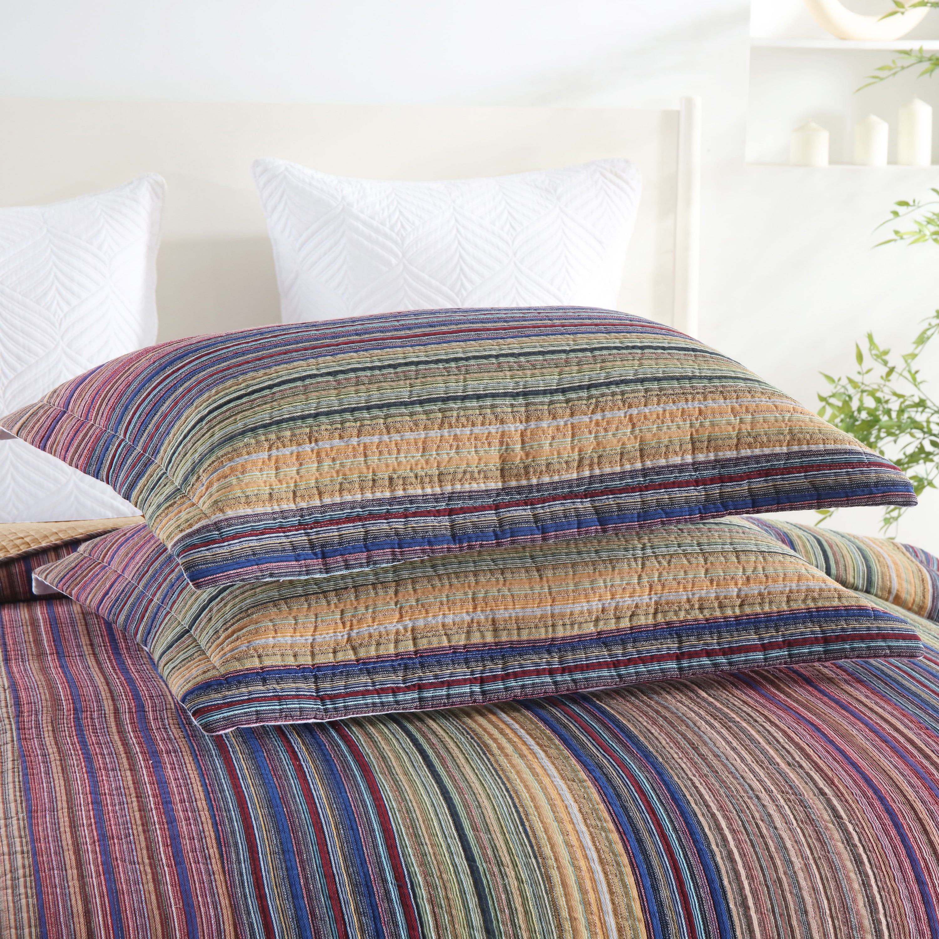 3 Piece 100% Cotton Striped Quilt Bedspread Set CP324
