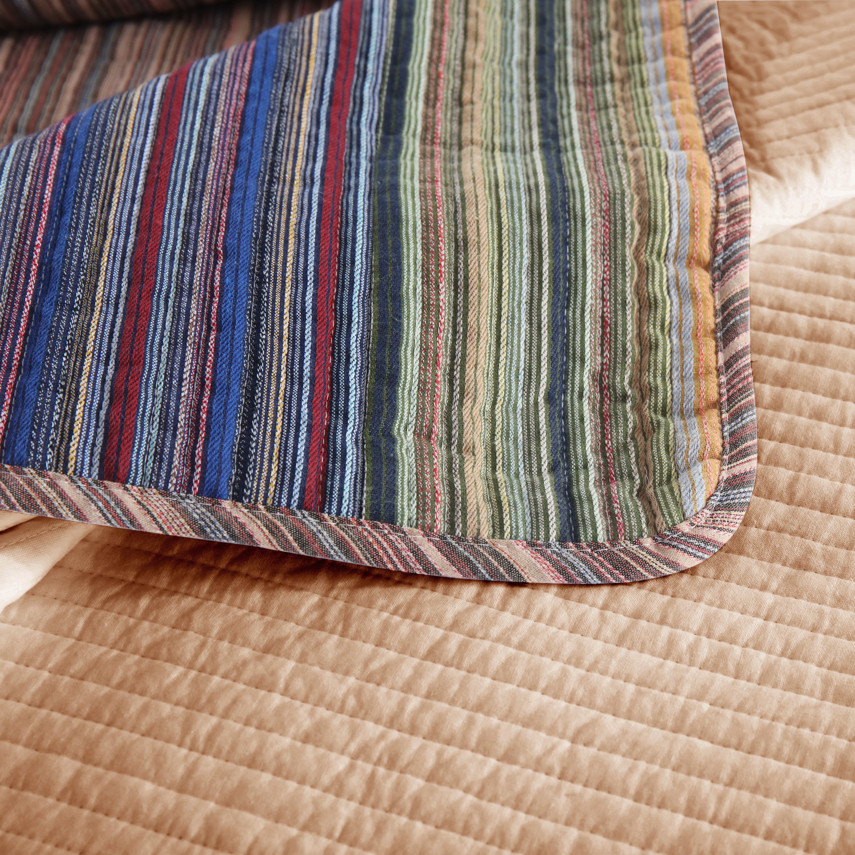 3 Piece 100% Cotton Striped Quilt Bedspread Set CP324