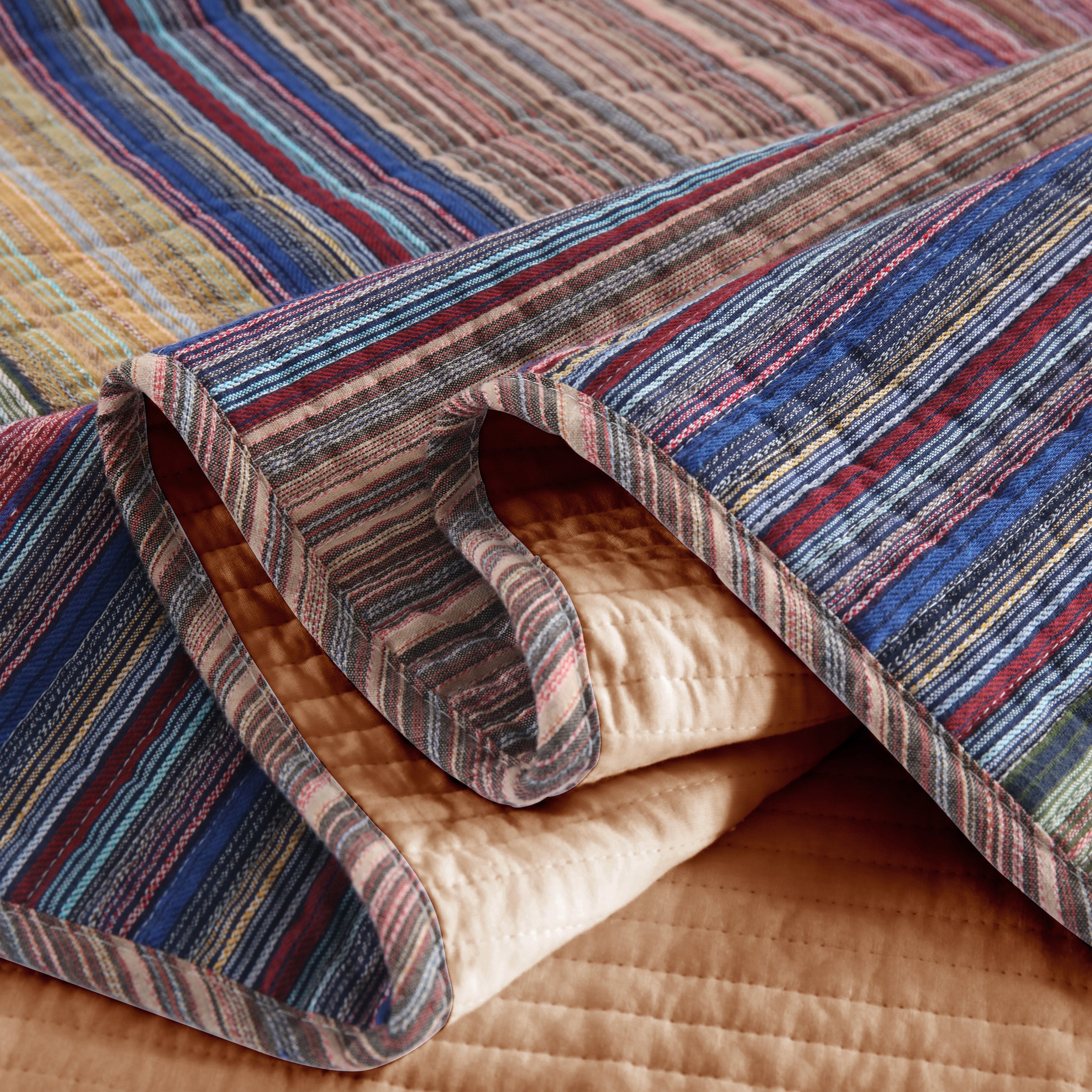 3 Piece 100% Cotton Striped Quilt Bedspread Set CP324