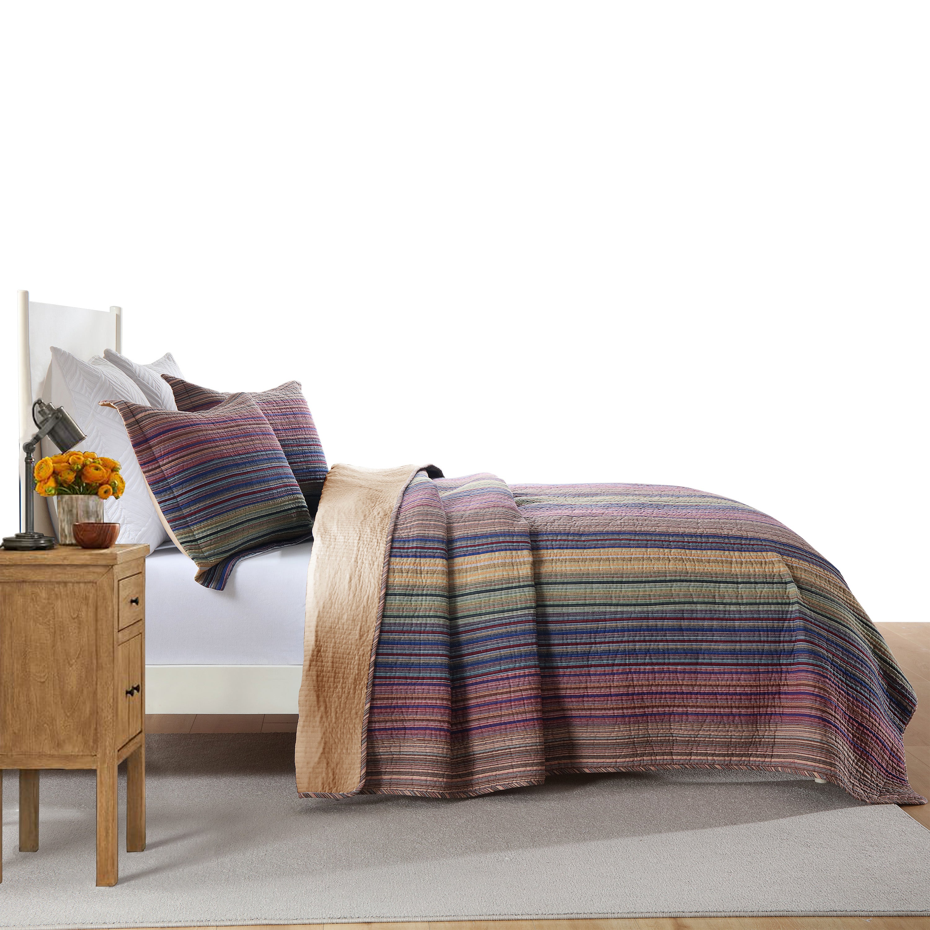 3 Piece 100% Cotton Striped Quilt Bedspread Set CP324