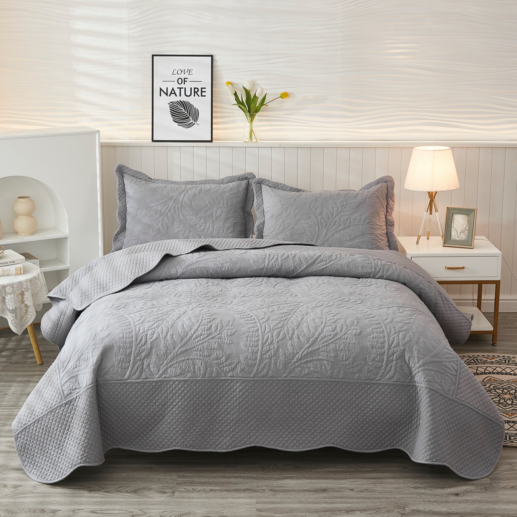 3 Piece 100% Cotton Quilt Set, Oversized Quilted Bedspread T