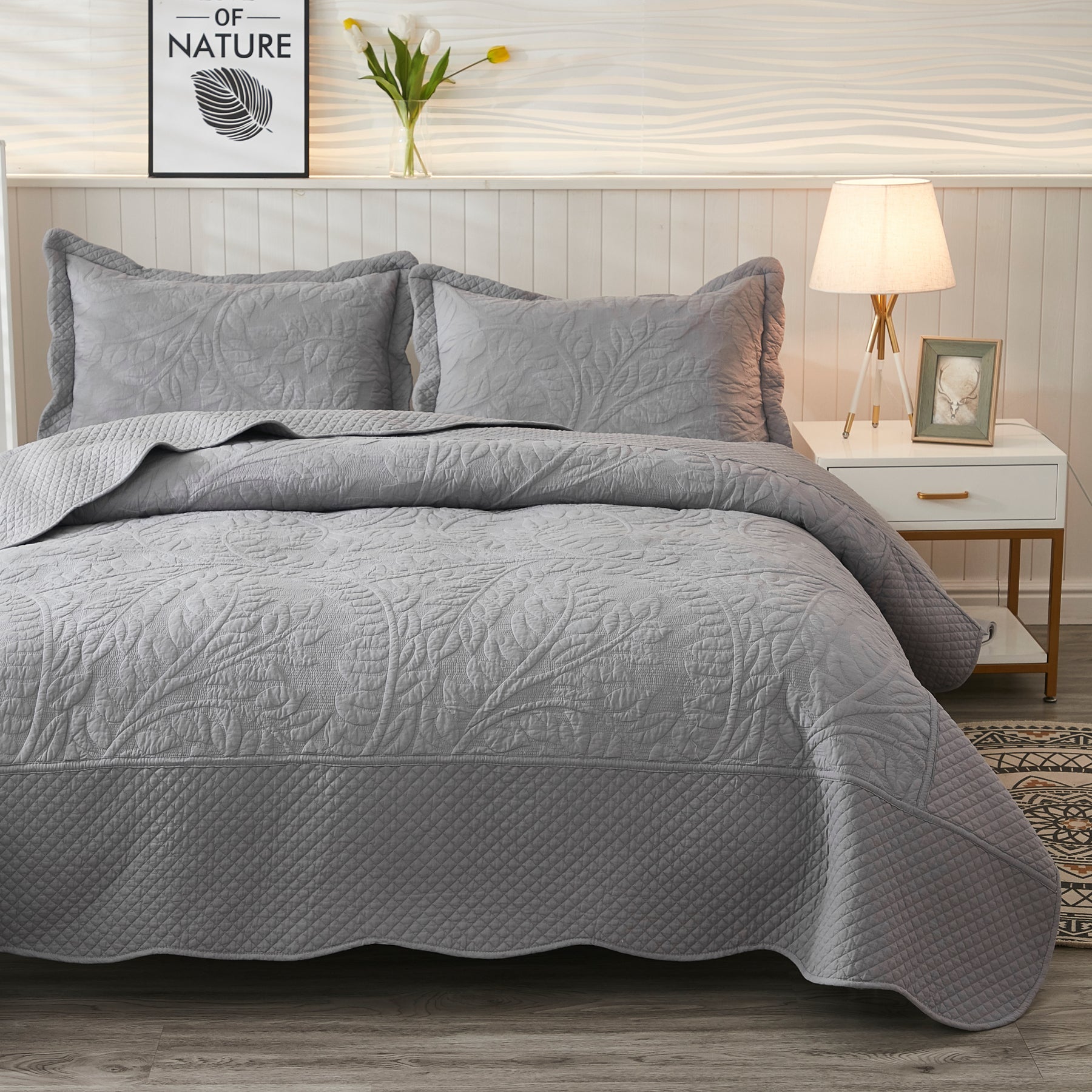 3 Piece 100% Cotton Quilt Set, Oversized Quilted Bedspread T