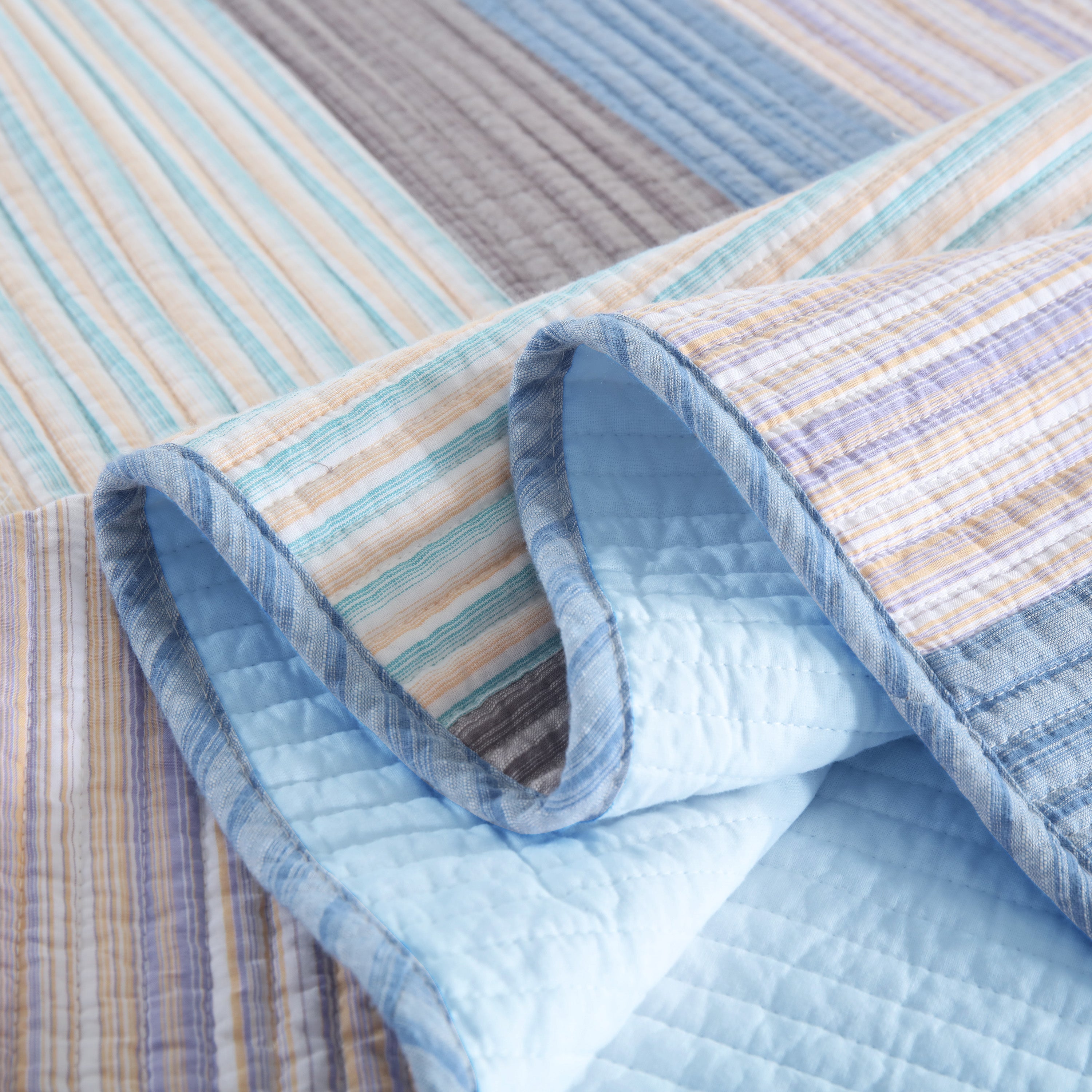 3 Piece 100% Cotton Striped Lightweight Quilt Bedspread Set CP323