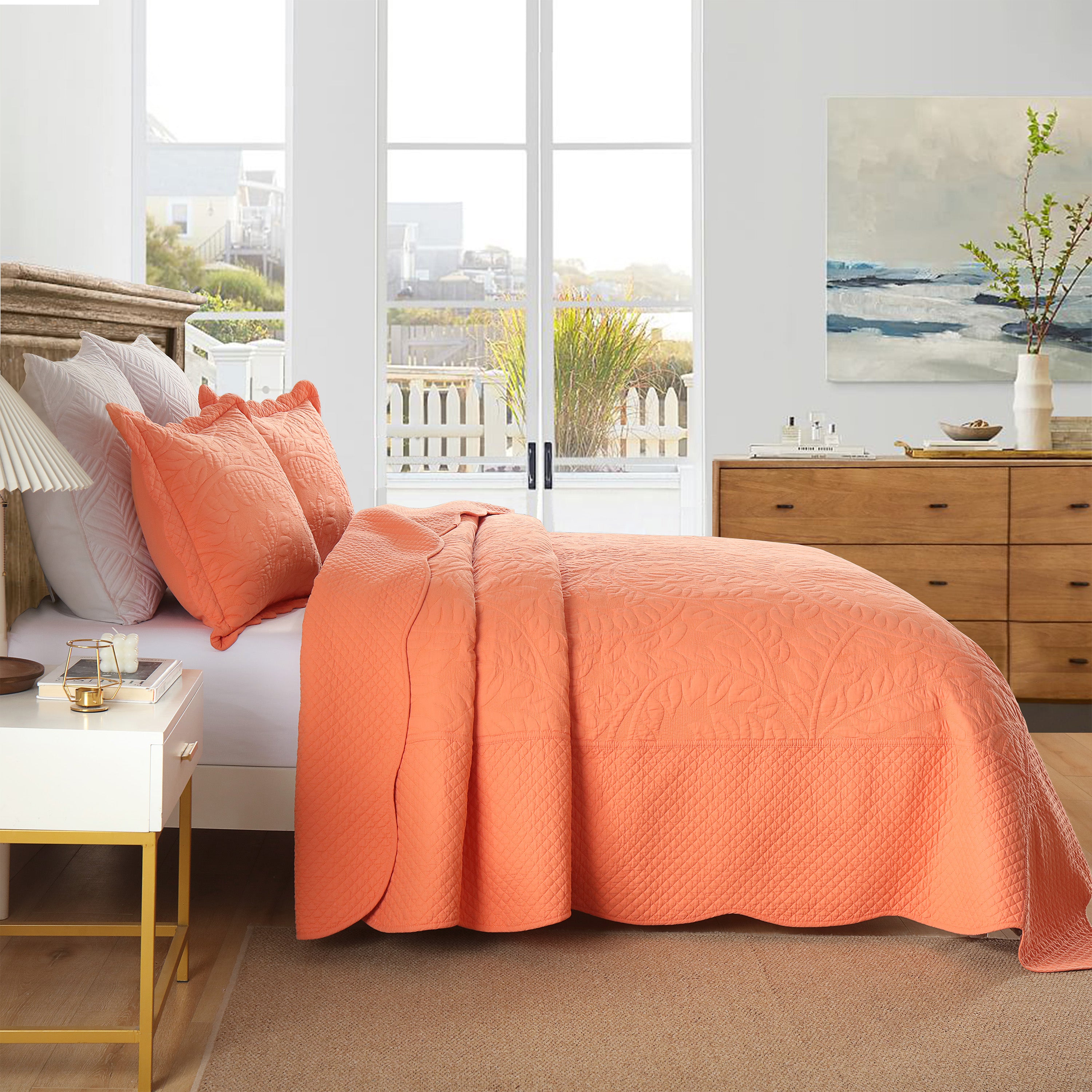 3 Piece 100% Cotton Quilt Set, Oversized Quilted Bedspread T