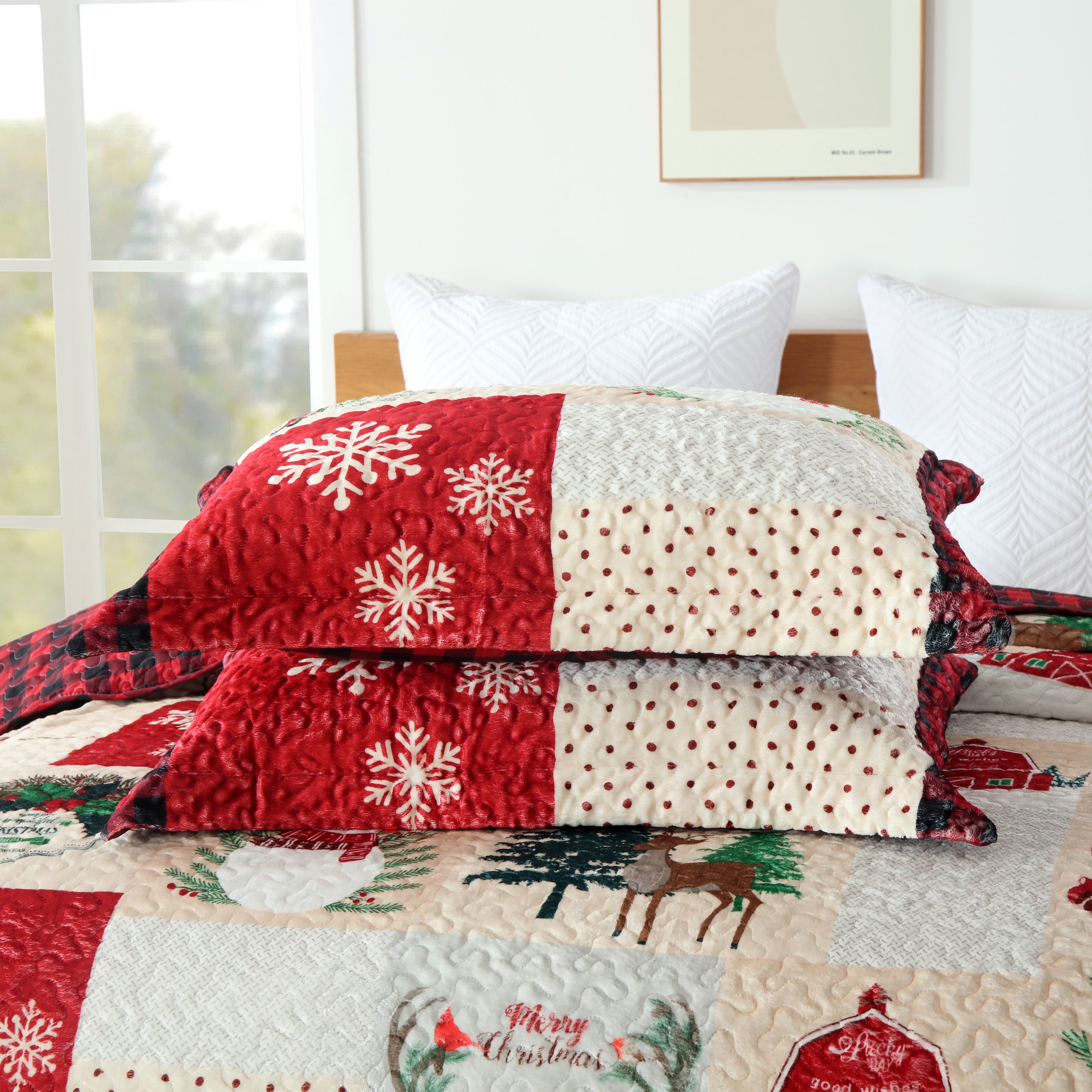 3 Piece Velvet Quilted Christmas Quilt Bedspread Set BYV208