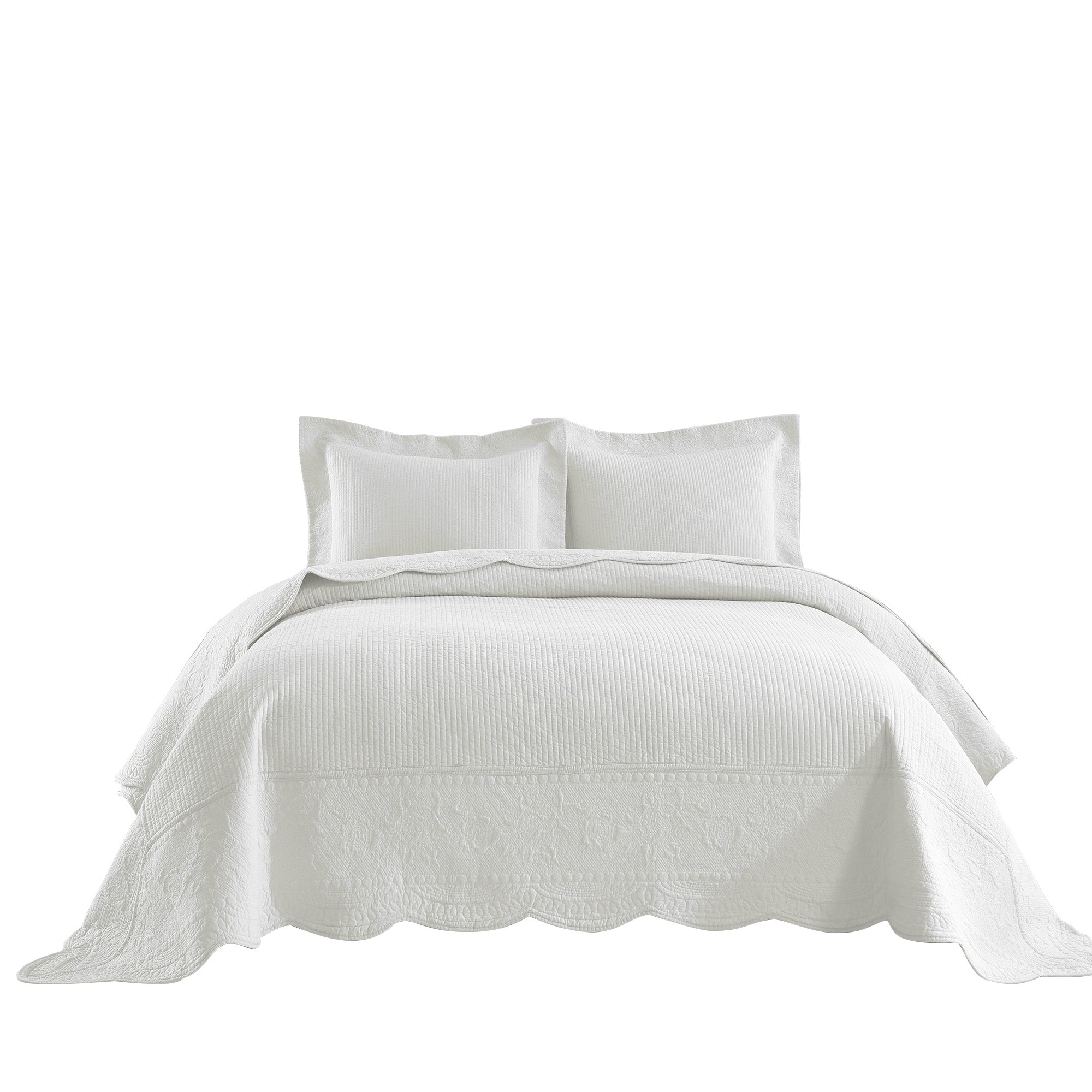 3 Piece 100% Cotton Quilt Set, Oversized Lightweight Textured Bedspread TG