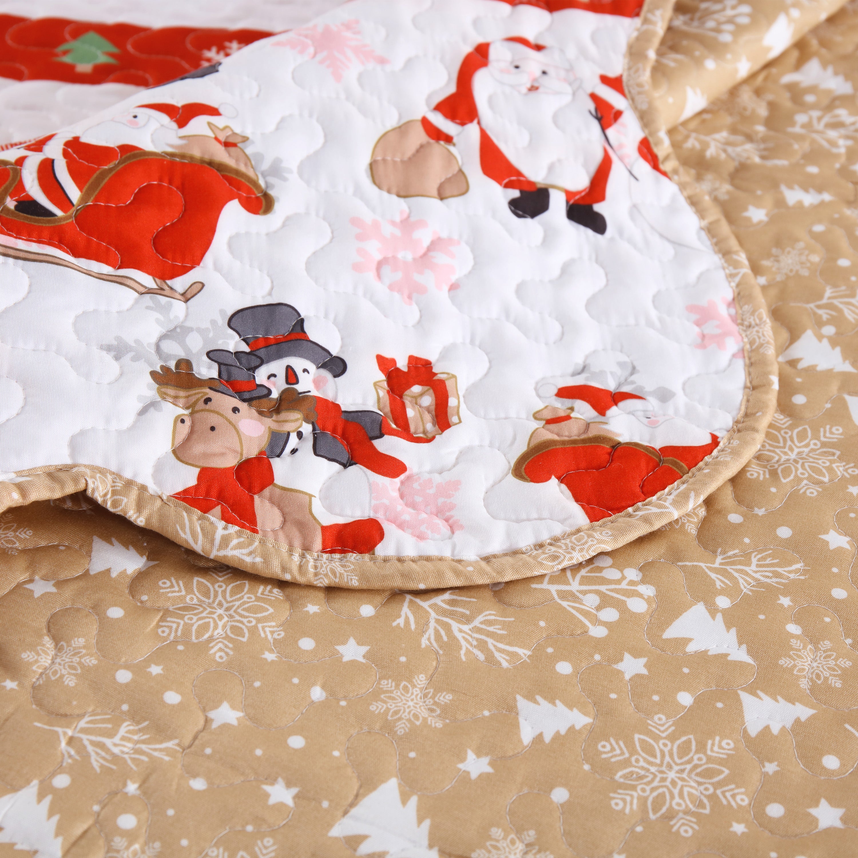 Christmas 3 Piece Quilt Set Santa Claus Printed Bedspread