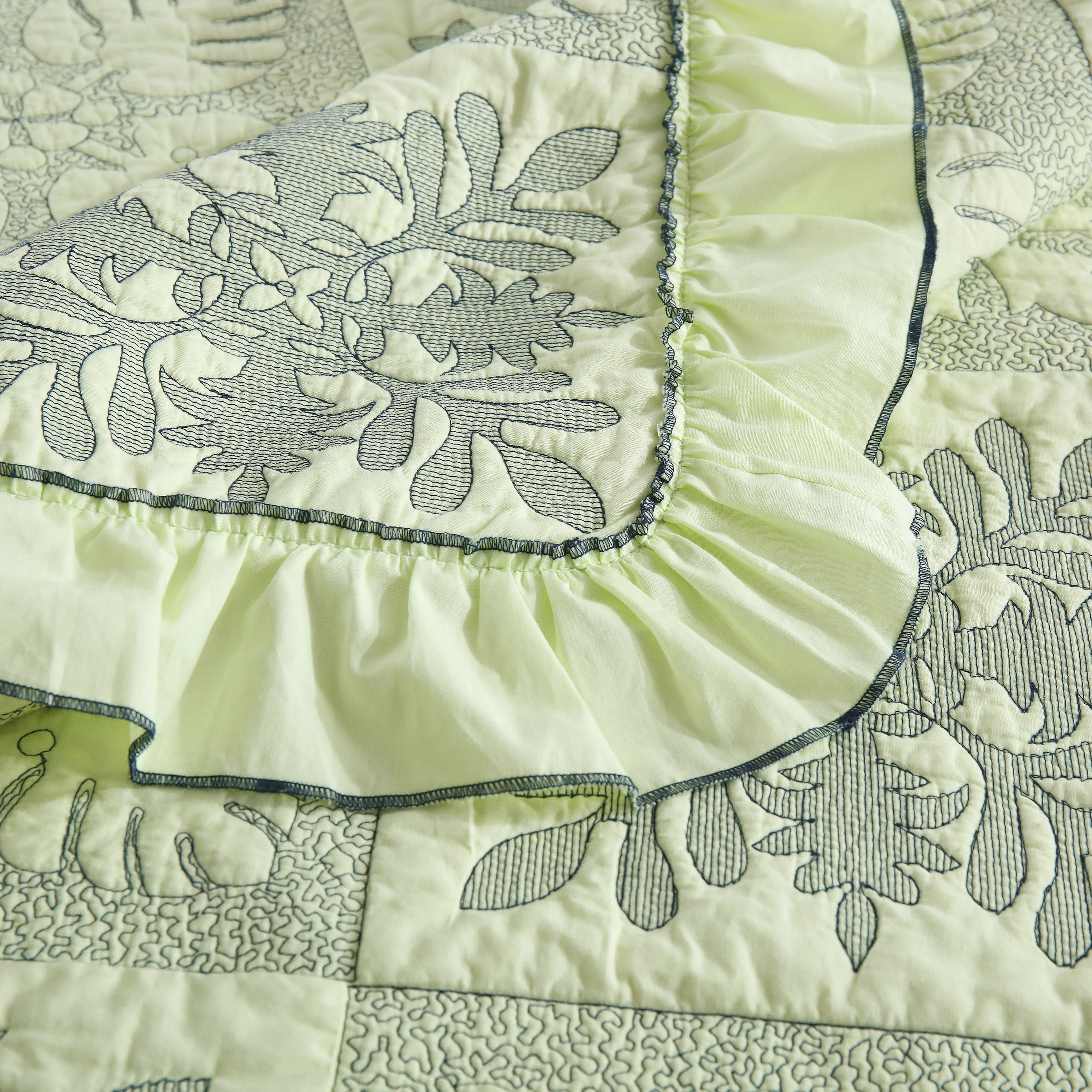 3 Piece 100% Cotton Embroidered Quilt Bedspread Set TJ