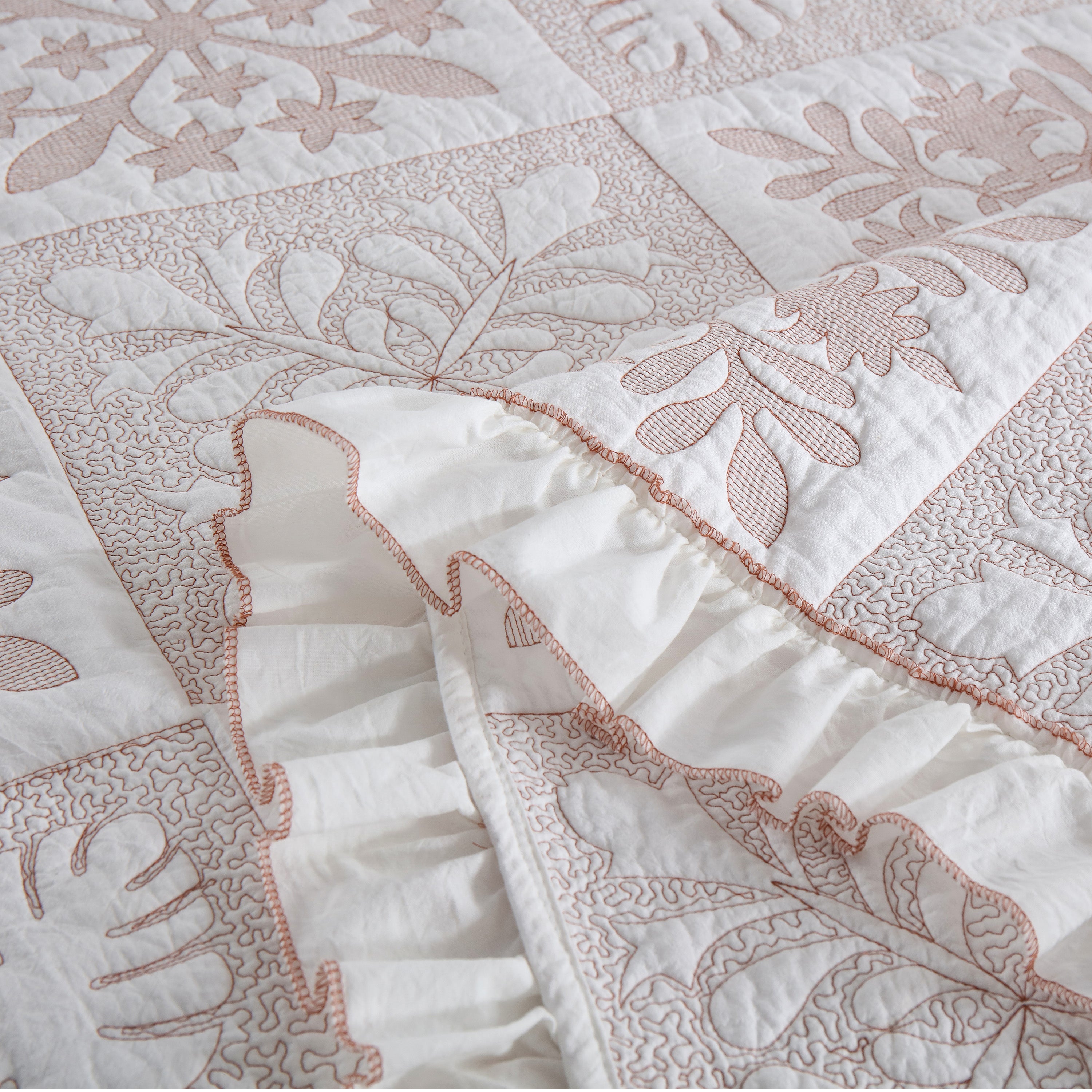 3 Piece 100% Cotton Embroidered Quilt Bedspread Set TJ