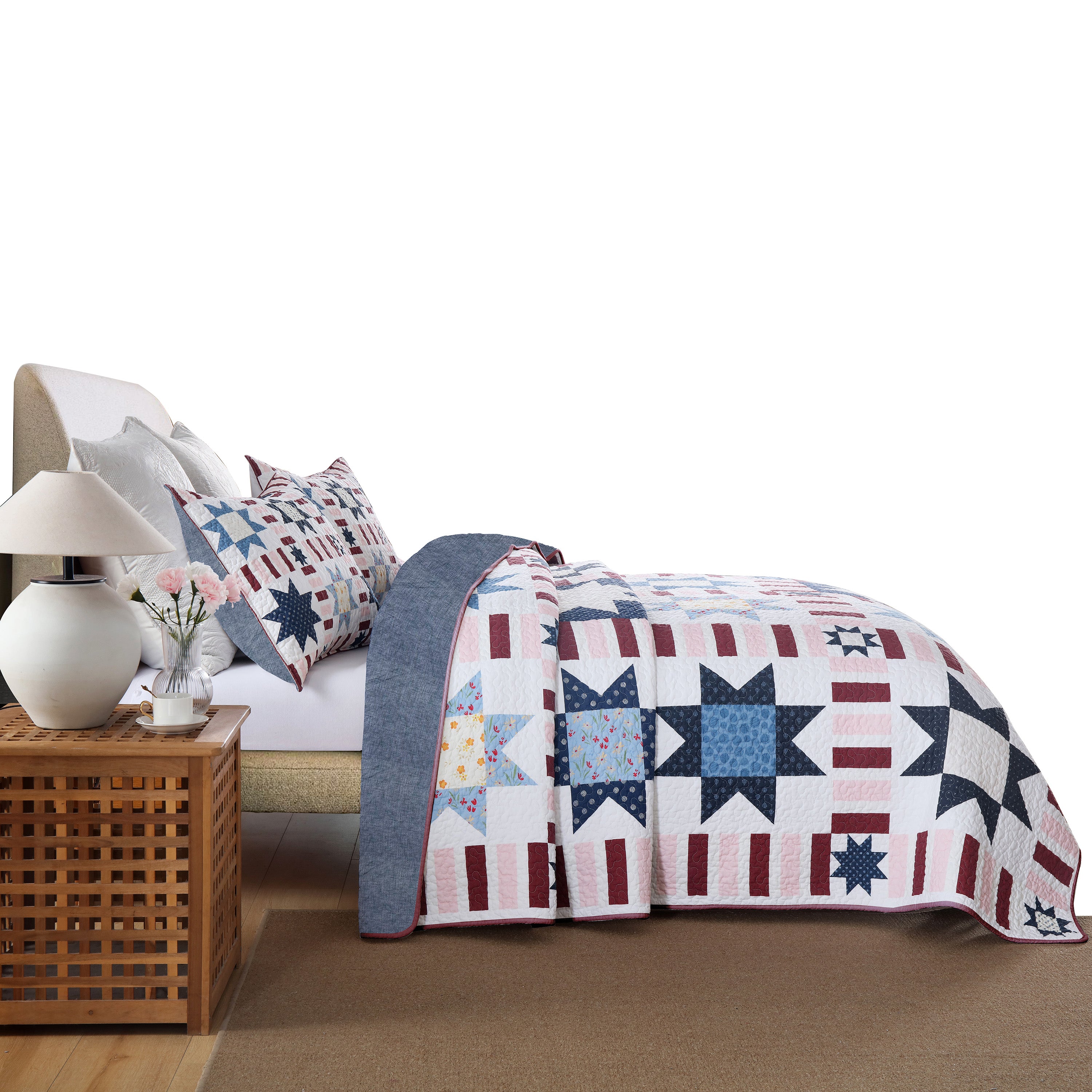 3 Piece Farmhouse Star Quilt Set – Patchwork Bedspread BY330