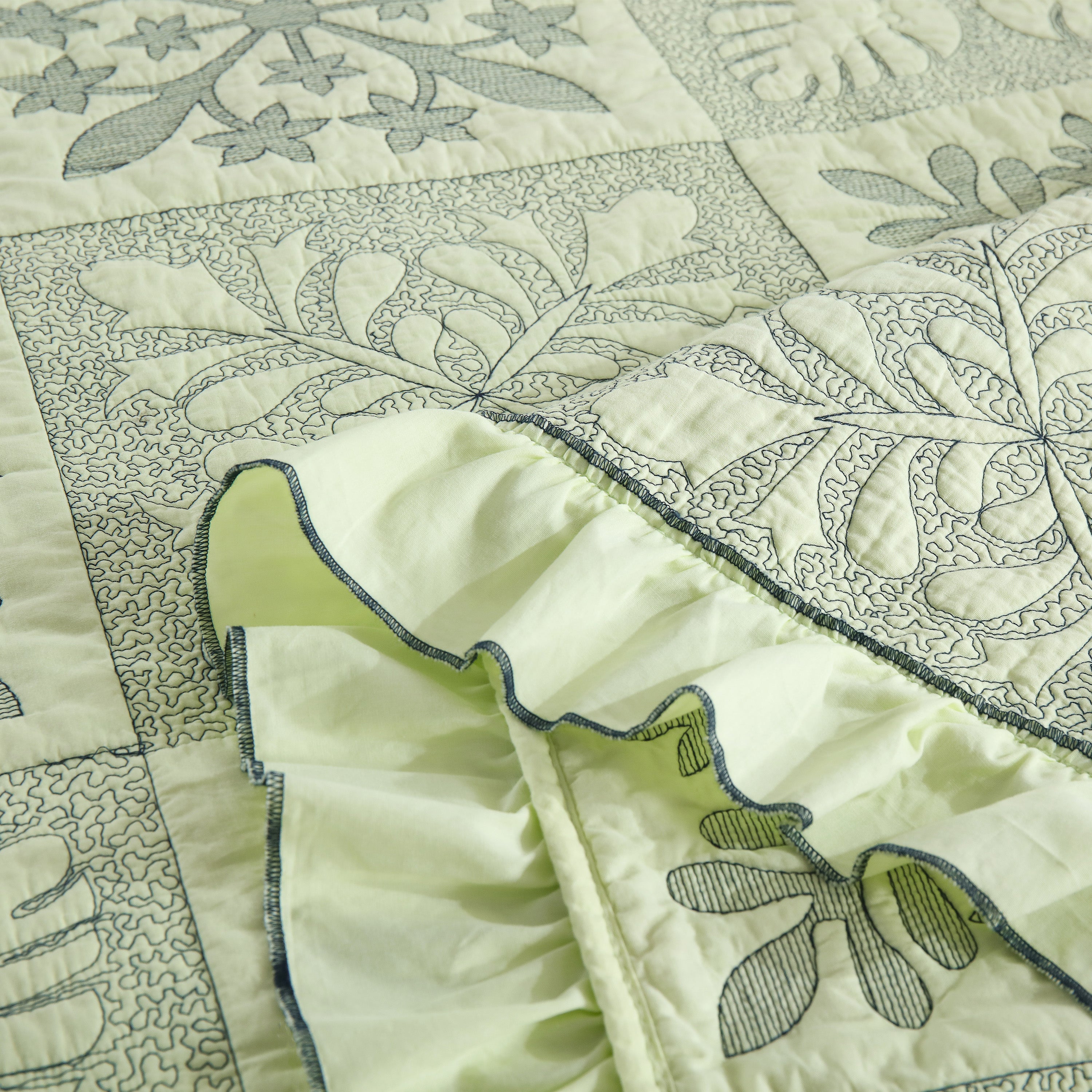 3 Piece 100% Cotton Embroidered Quilt Bedspread Set TJ