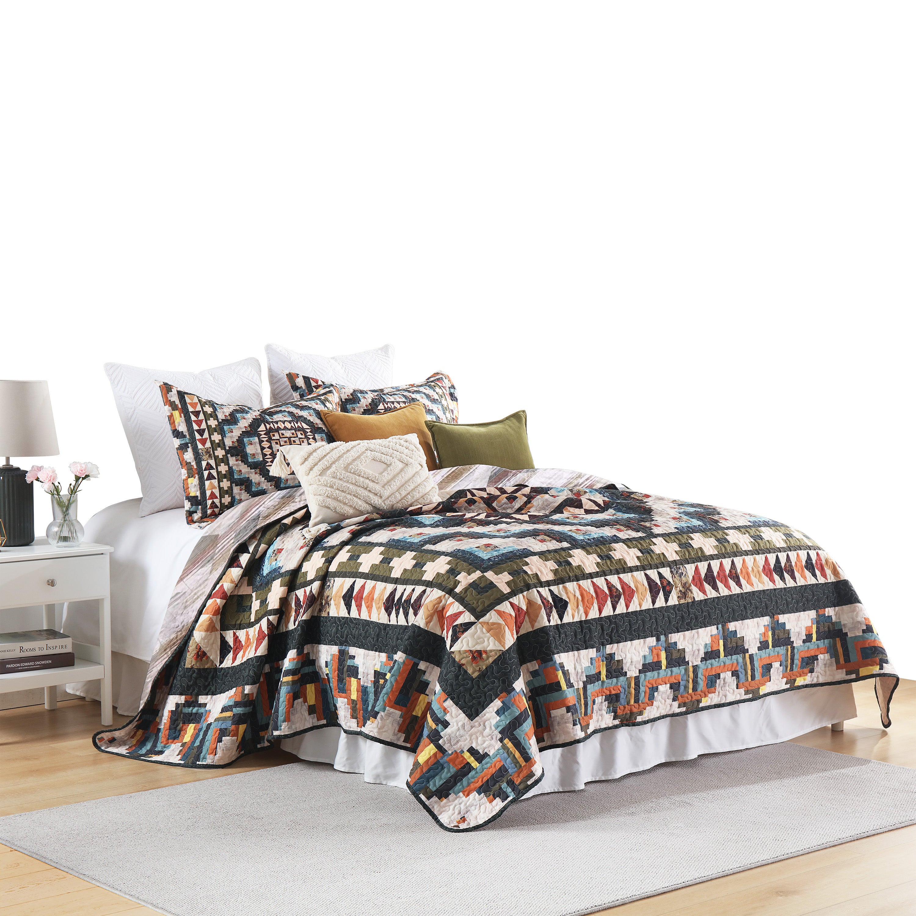 3 Piece Southwestern Lightweight Quilt Bedspread Set Maze Pattern B198