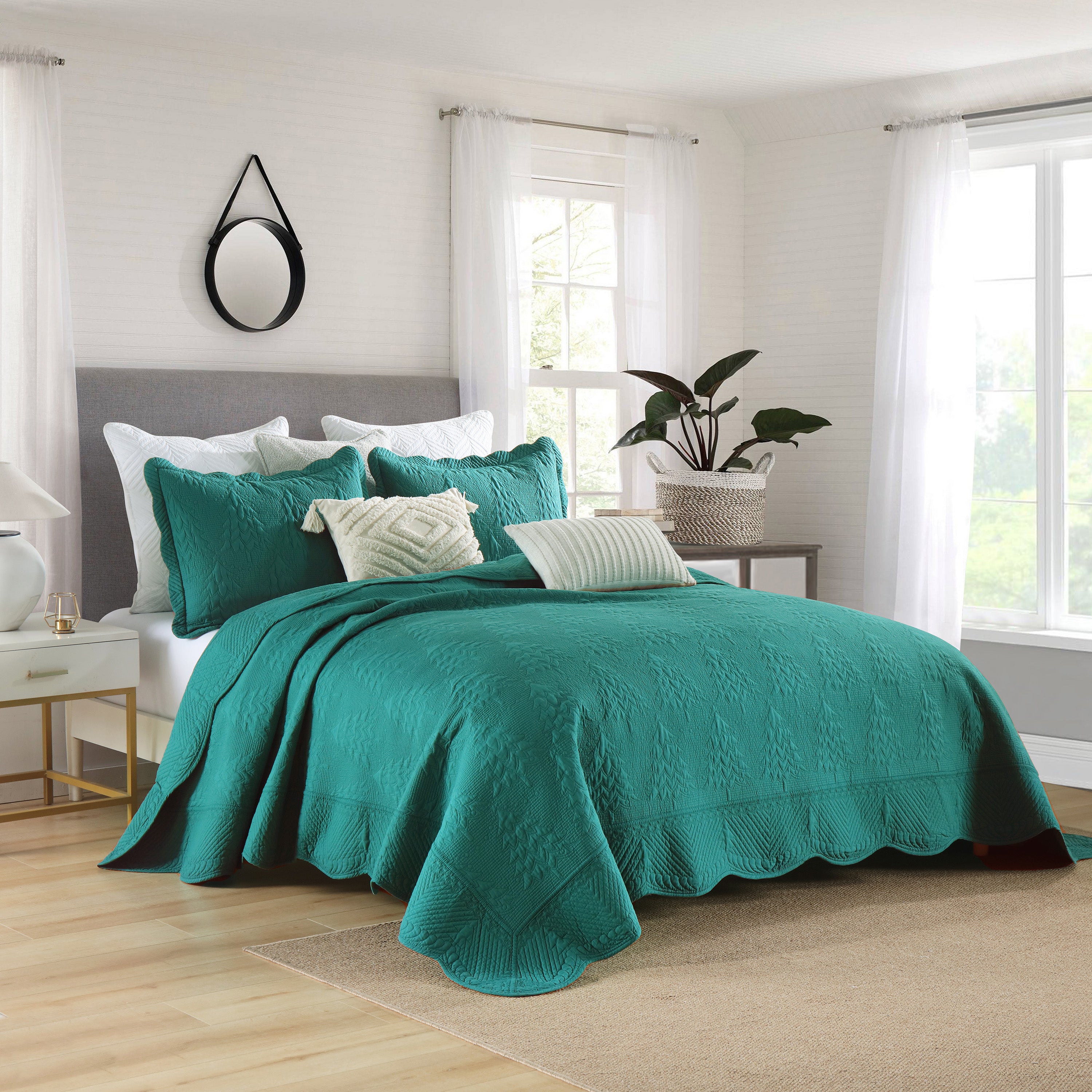 3 Piece 100% Cotton Christmas Tree Oversized Lightweight Bedspread Quilt Set TC