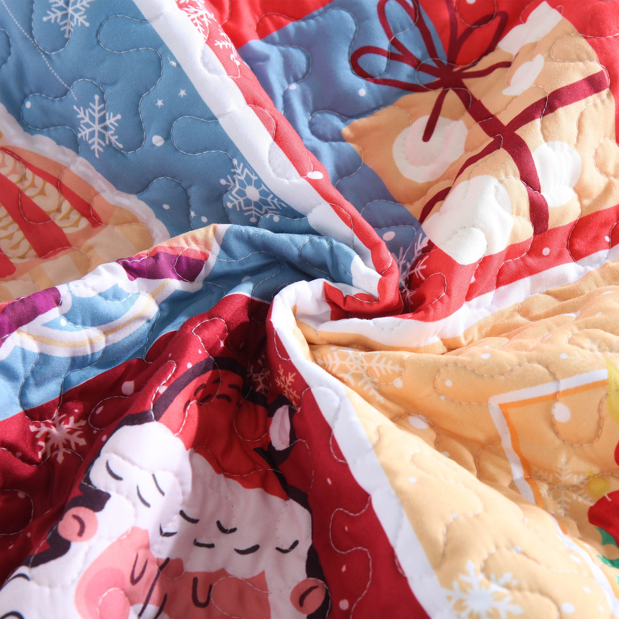 3 Piece Christmas Quilt Set, Santa Patchwork Plaid Bedspread C104