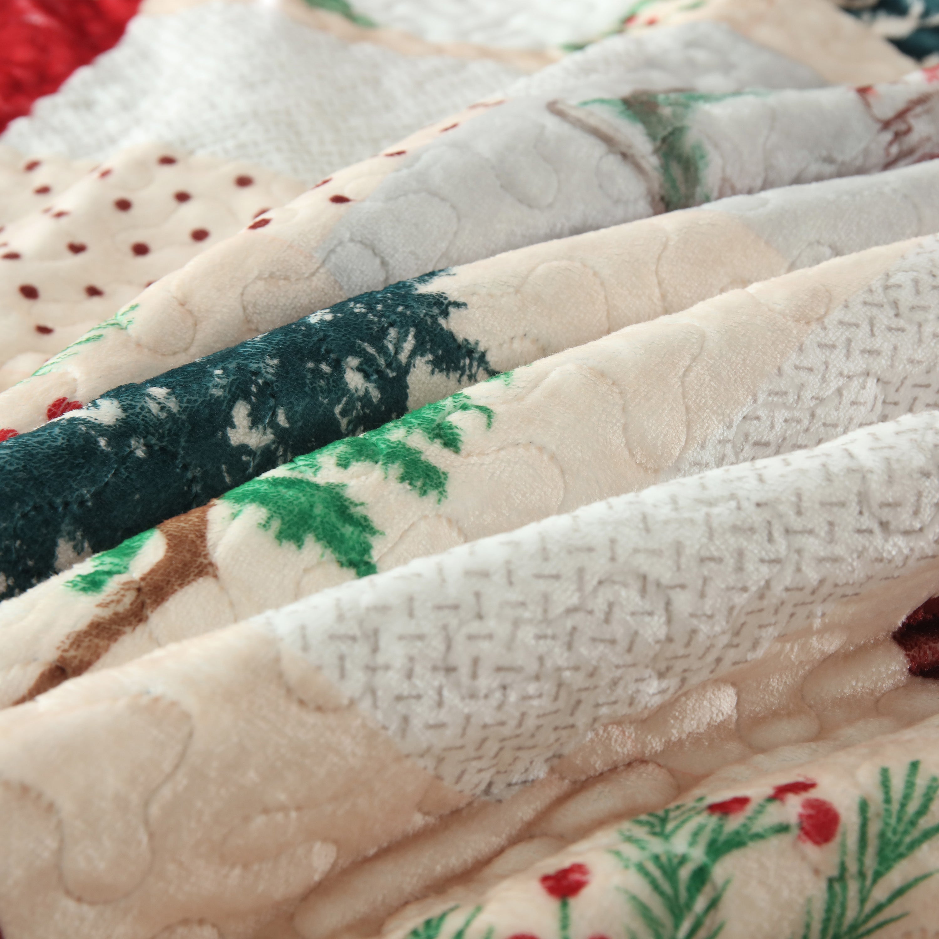 3 Piece Velvet Quilted Christmas Quilt Bedspread Set BYV208