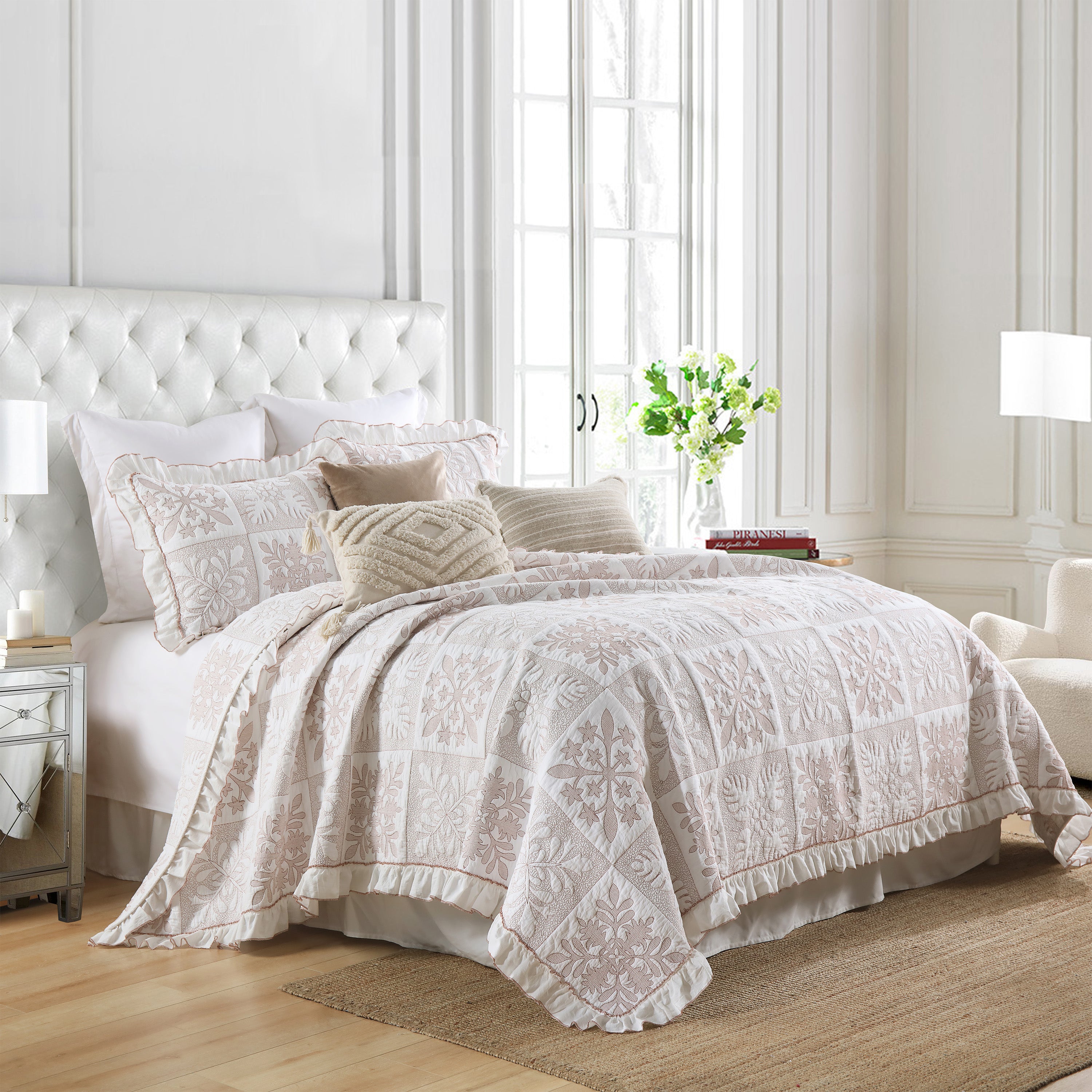 3 Piece 100% Cotton Embroidered Quilt Bedspread Set TJ