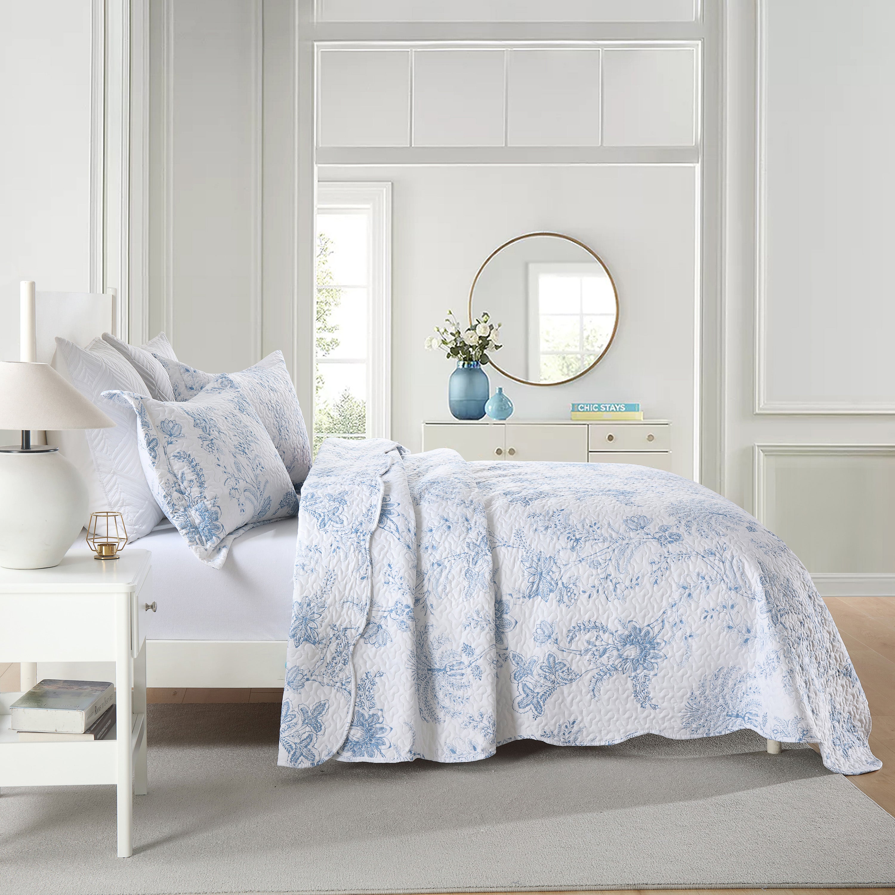 3 Piece Printed Floral Lightweight Quilt Bedspread Set BY321