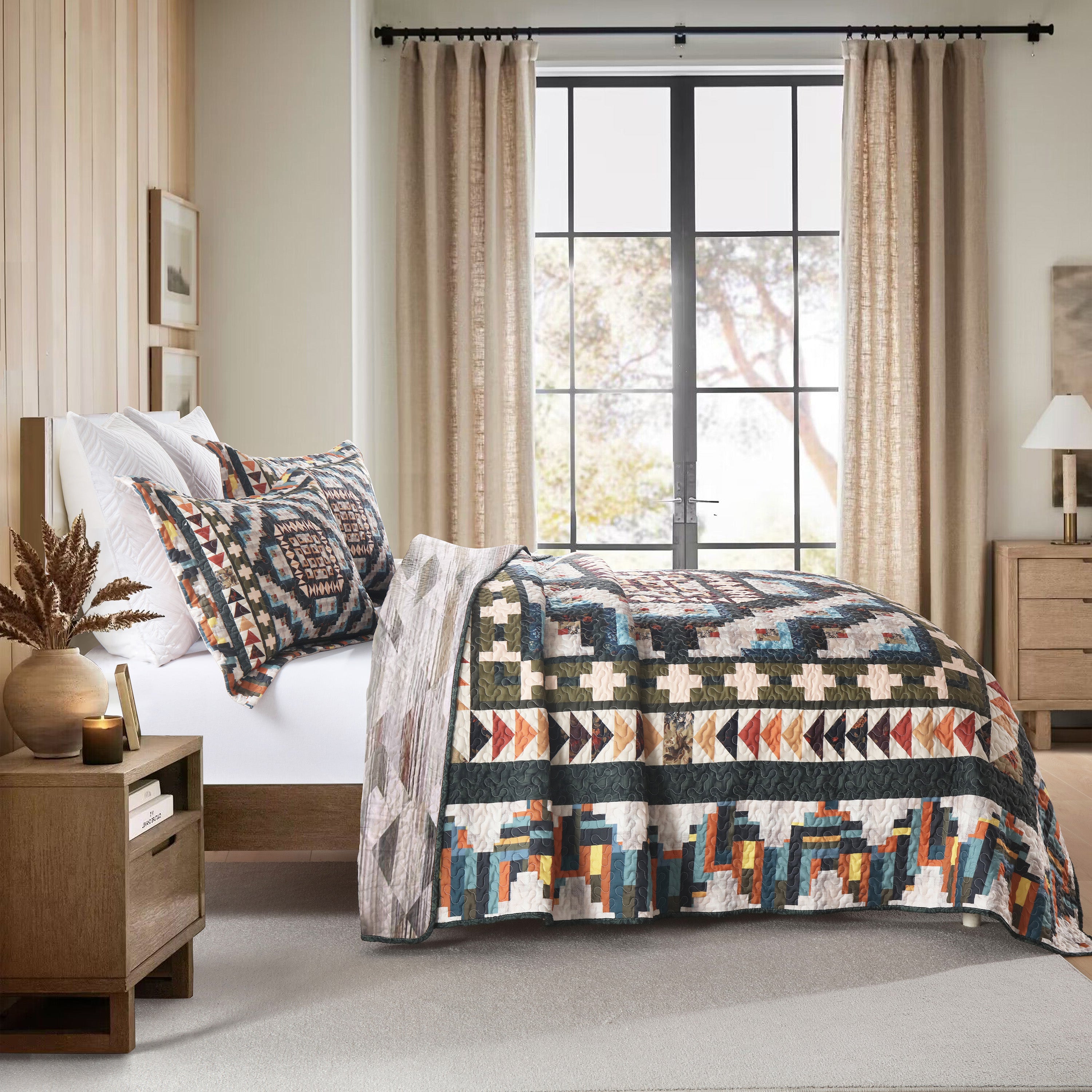 3 Piece Southwestern Lightweight Quilt Bedspread Set Maze Pattern B198