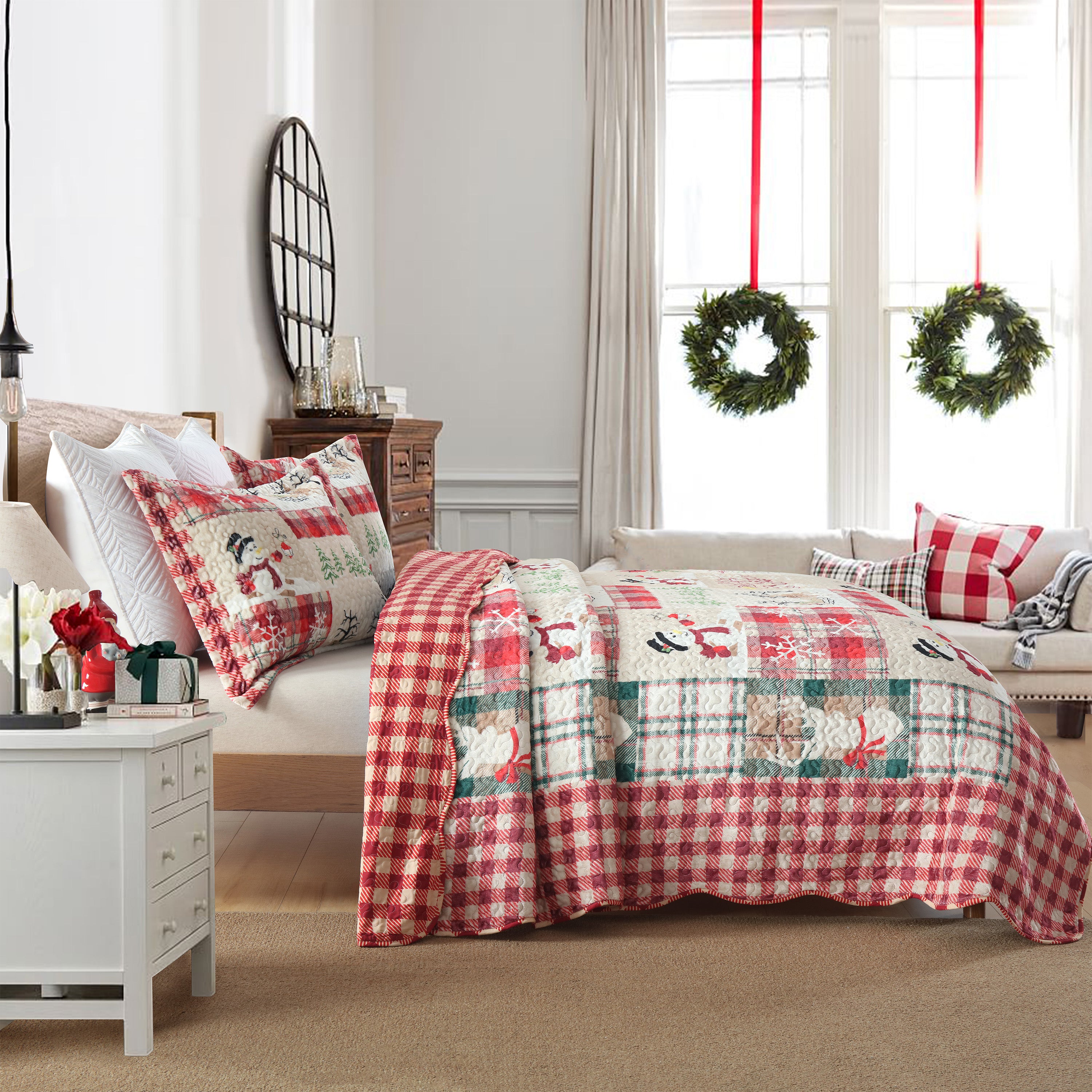 3 Piece Velvet Quilted Christmas Quilt Bedspread Set BYV207