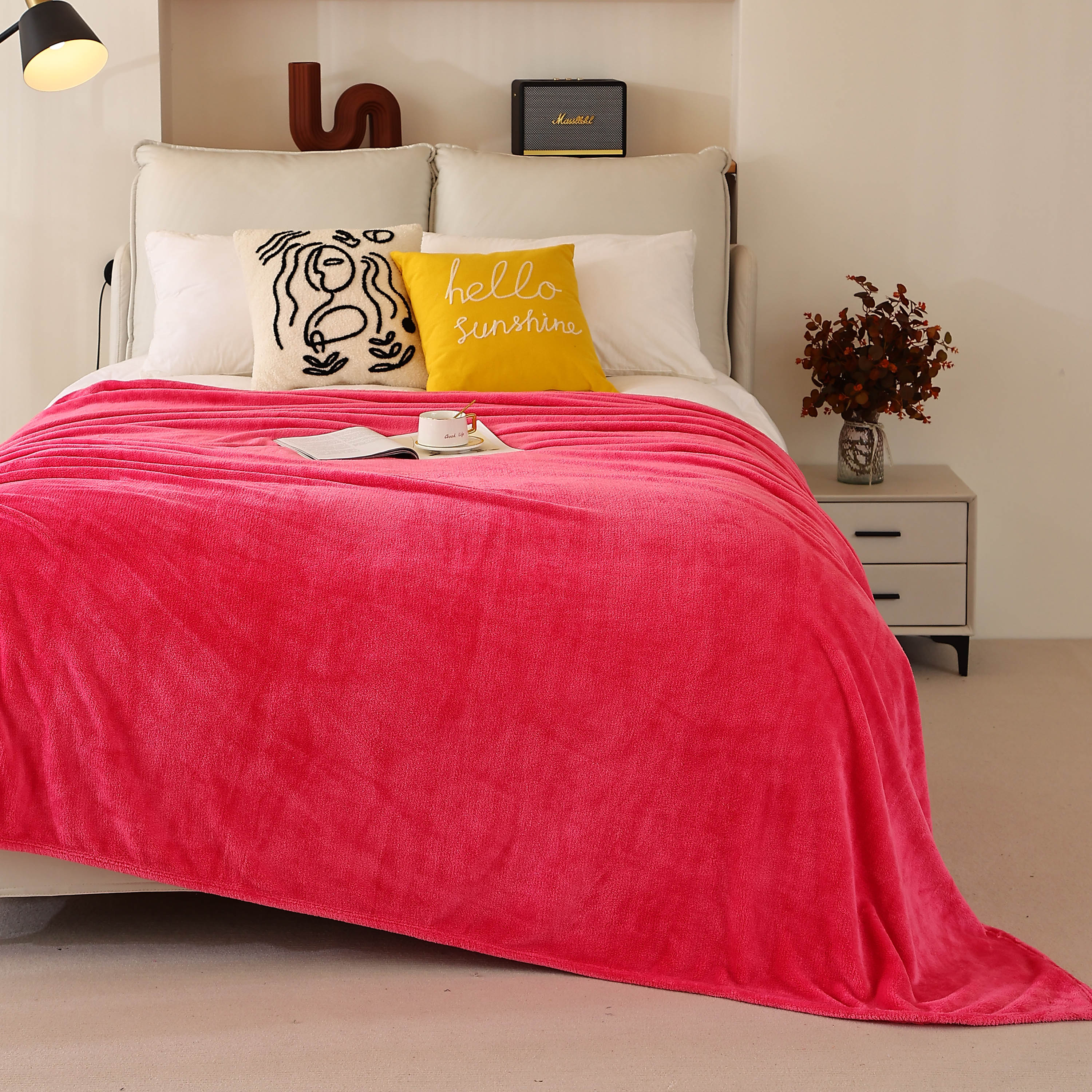 King Size Flannel Fleece Throw Blanket 240GSM Soft Lightweight Plush Cozy Bed Blanket 102 x 90 Inches