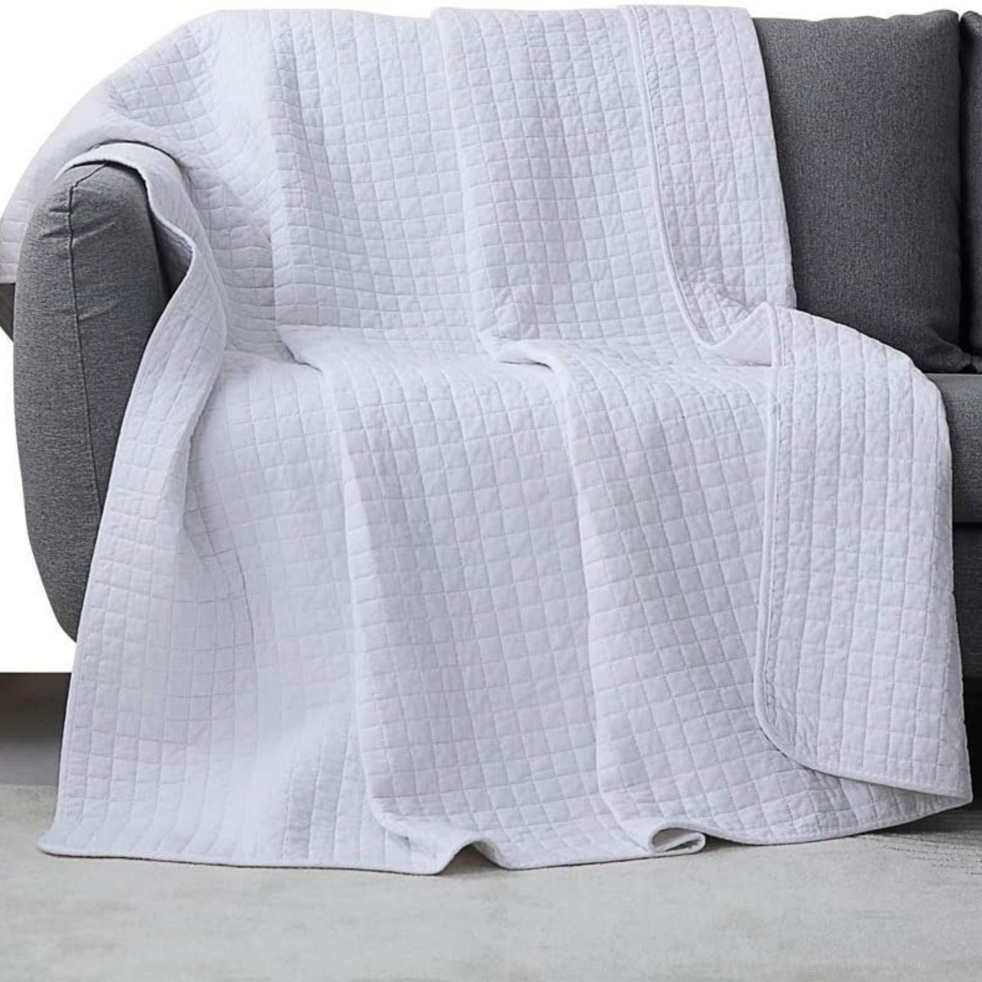 100% Cotton Quilted Throw Blanket Soft Decorative Couch Sofa Cover Lightweight Bed Throw