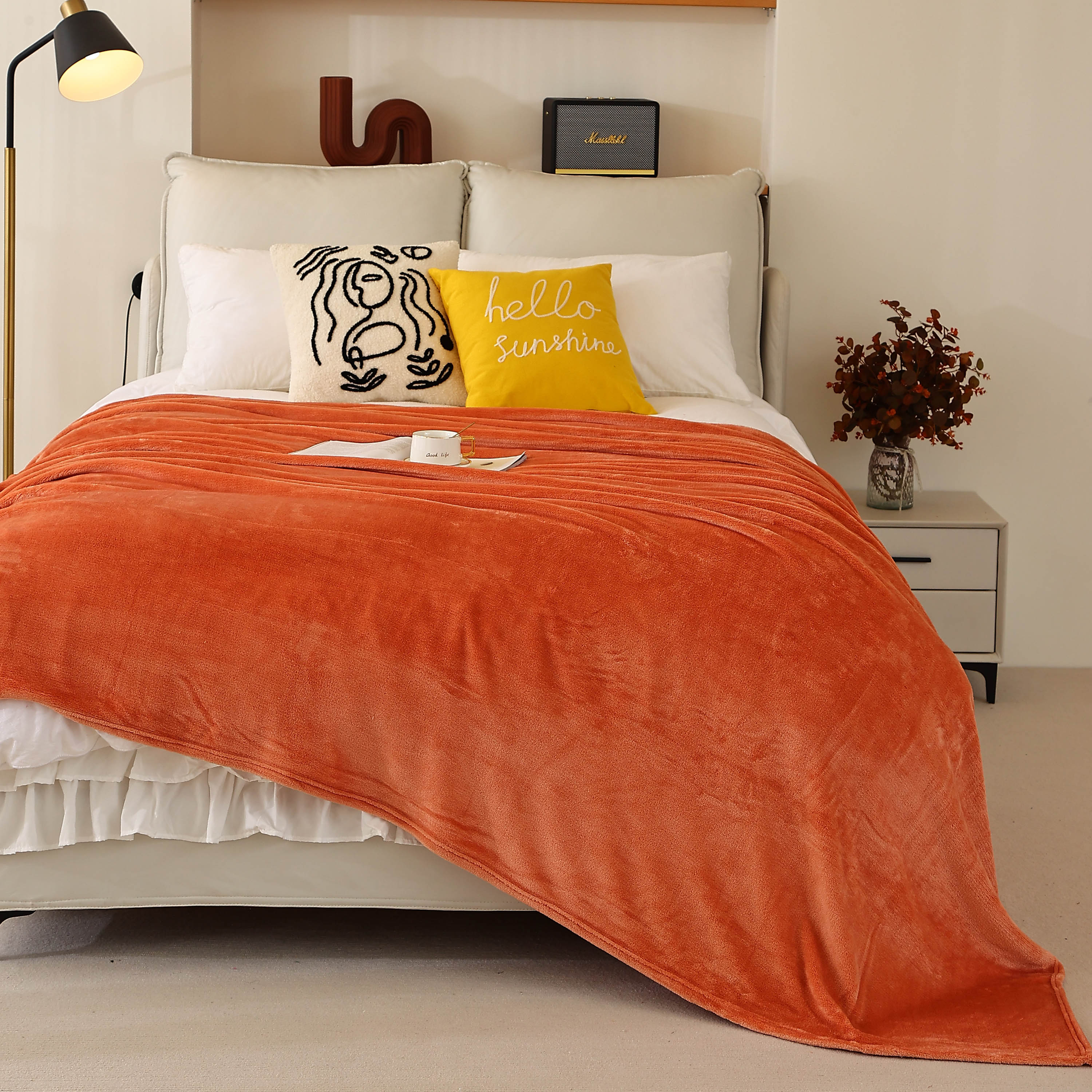 King Size Flannel Fleece Throw Blanket 240GSM Soft Lightweight Plush Cozy Bed Blanket 102 x 90 Inches