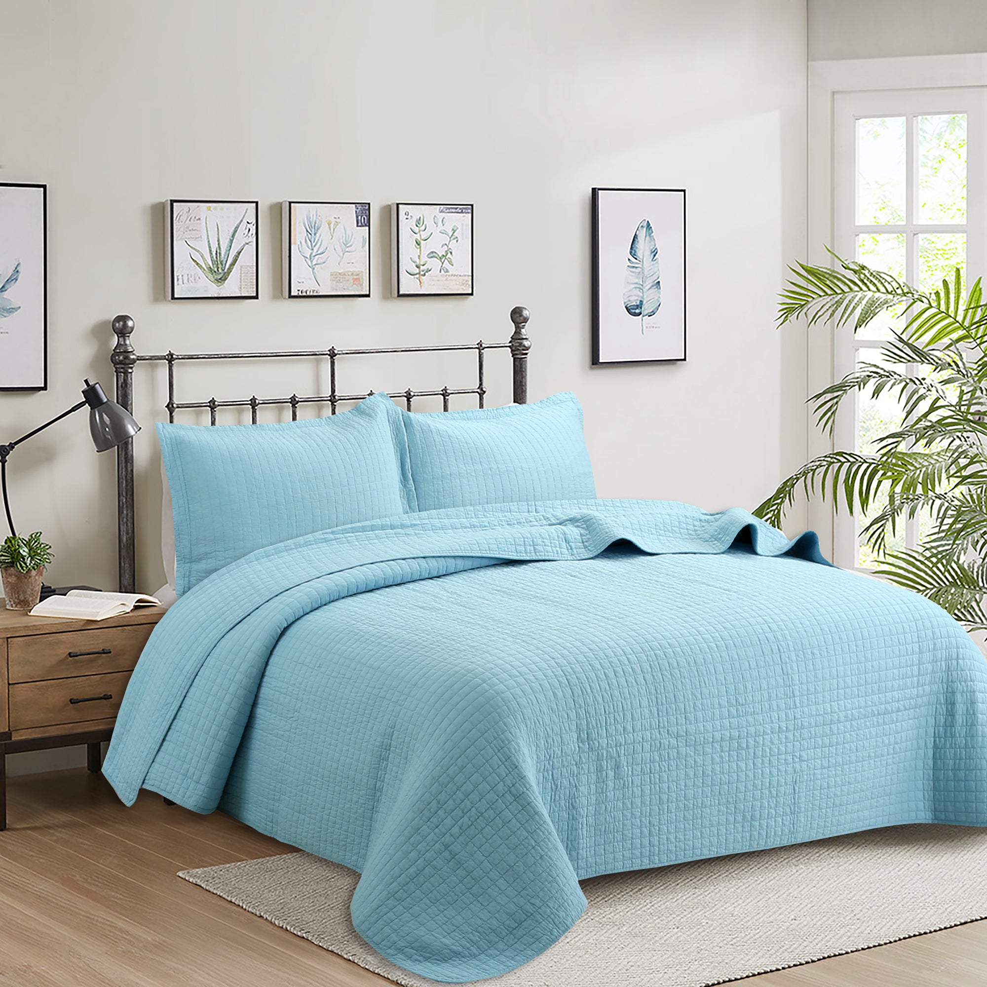 3 Piece 100% Cotton Quilt Set, Lightweight Quilted Bedspread