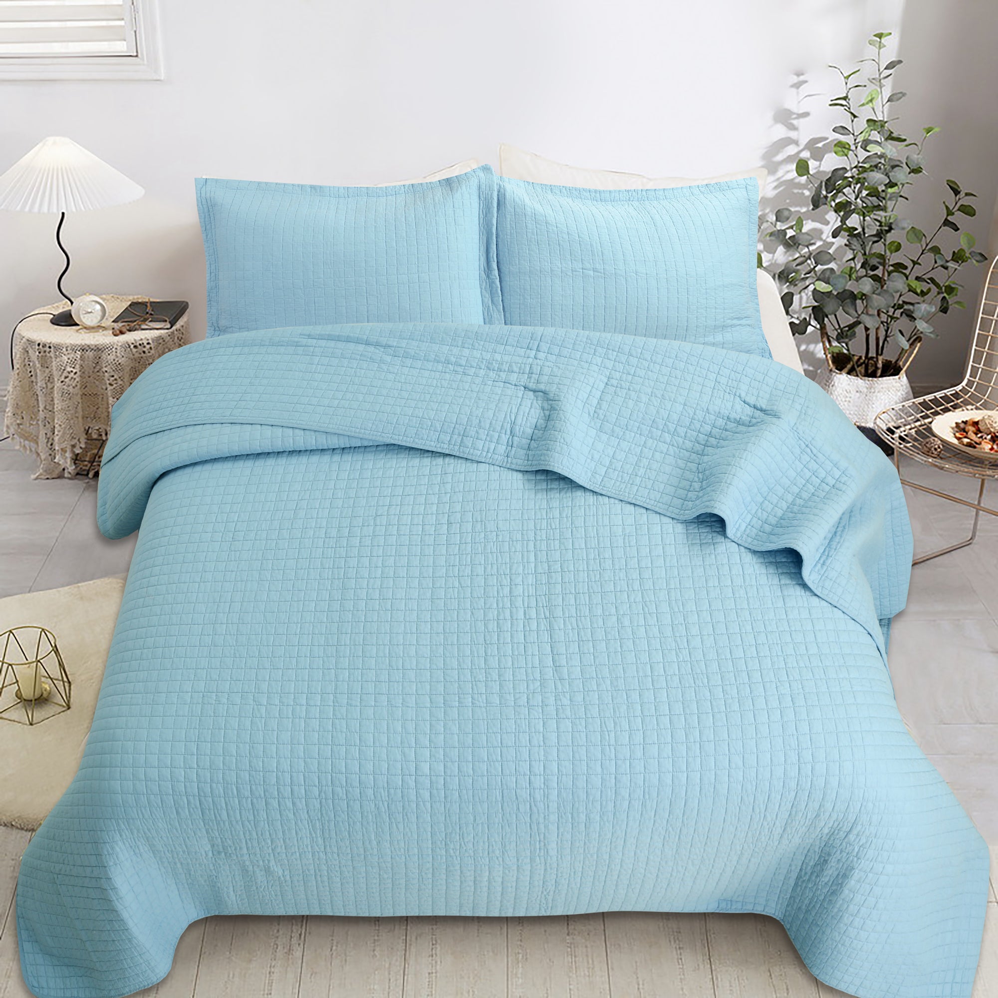 3 Piece 100% Cotton Quilt Set, Lightweight Quilted Bedspread