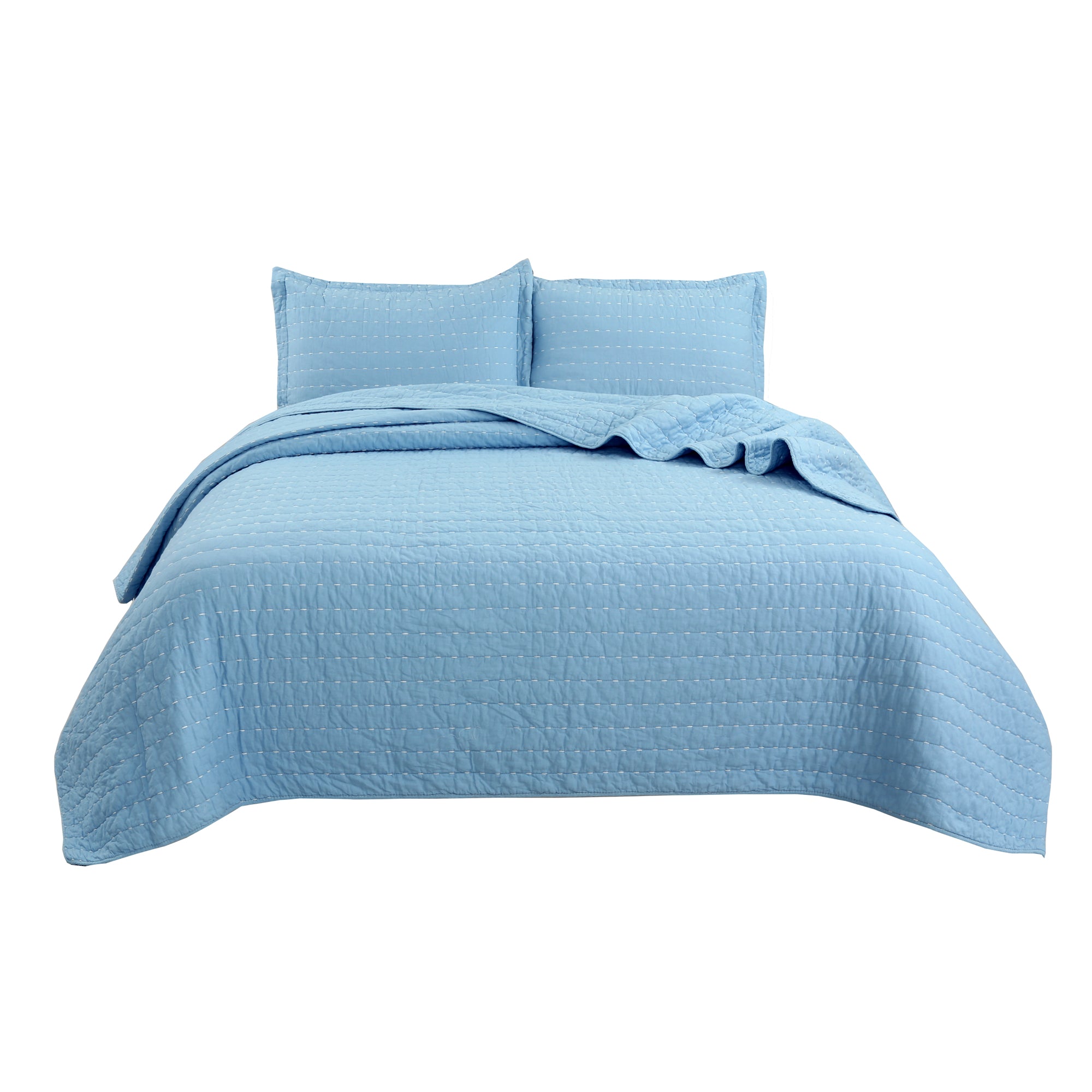 3 Piece 100% Cotton Quilt Set, Oversized Lightweight Channel Quilted Bedspread