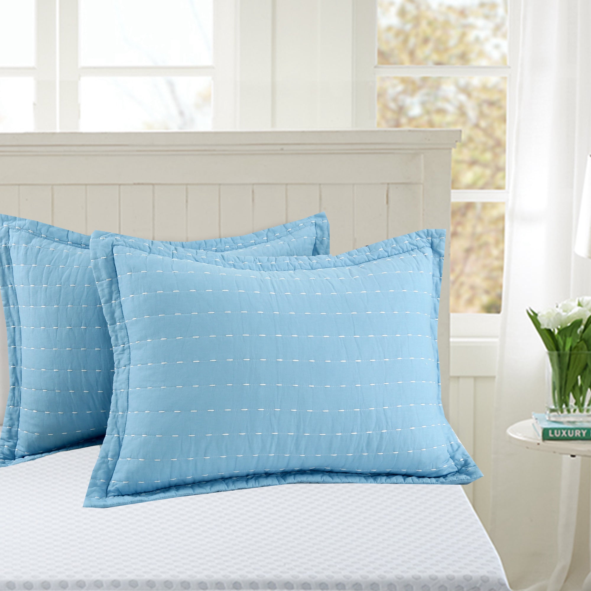 3 Piece 100% Cotton Quilt Set, Oversized Lightweight Channel Quilted Bedspread