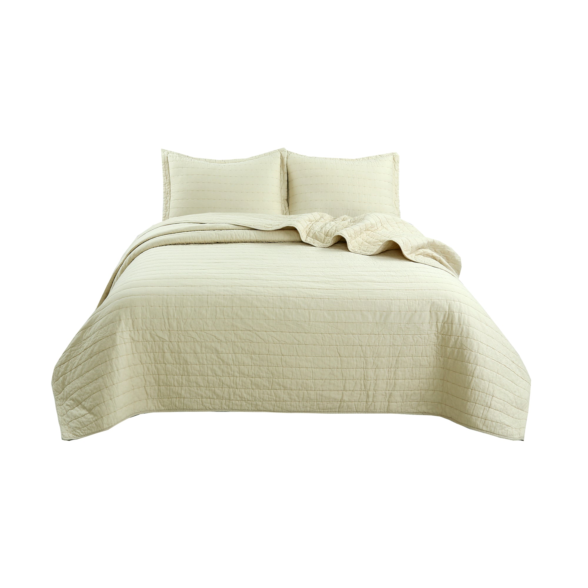 3 Piece 100% Cotton Quilt Set, Oversized Lightweight Channel Quilted Bedspread
