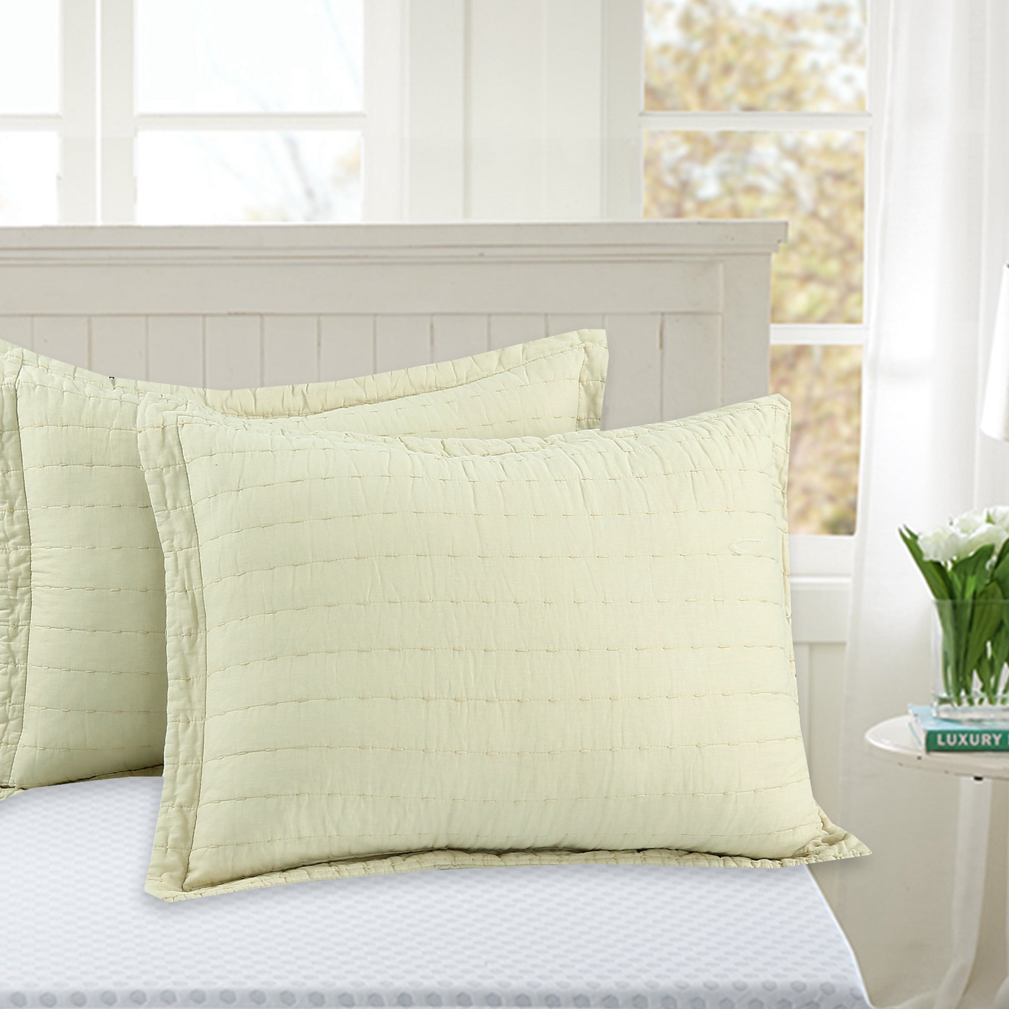 3 Piece 100% Cotton Quilt Set, Oversized Lightweight Channel Quilted Bedspread