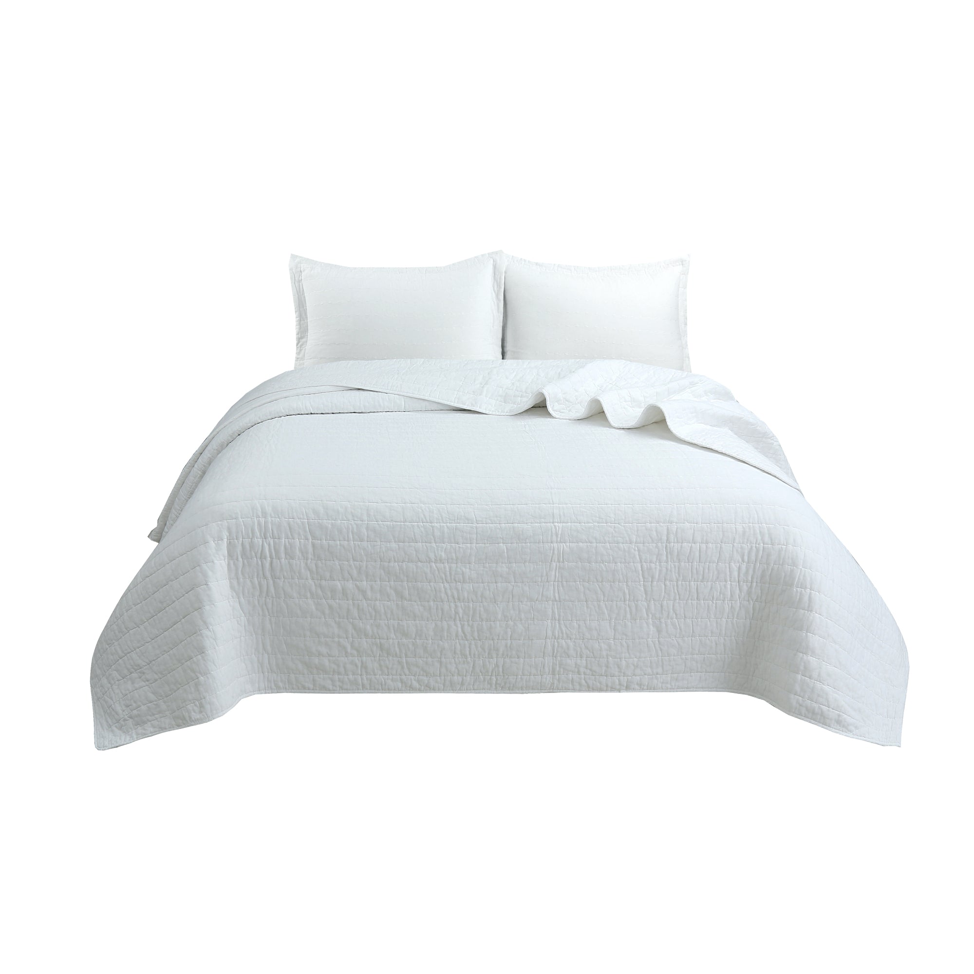 3 Piece 100% Cotton Quilt Set, Oversized Lightweight Channel Quilted Bedspread