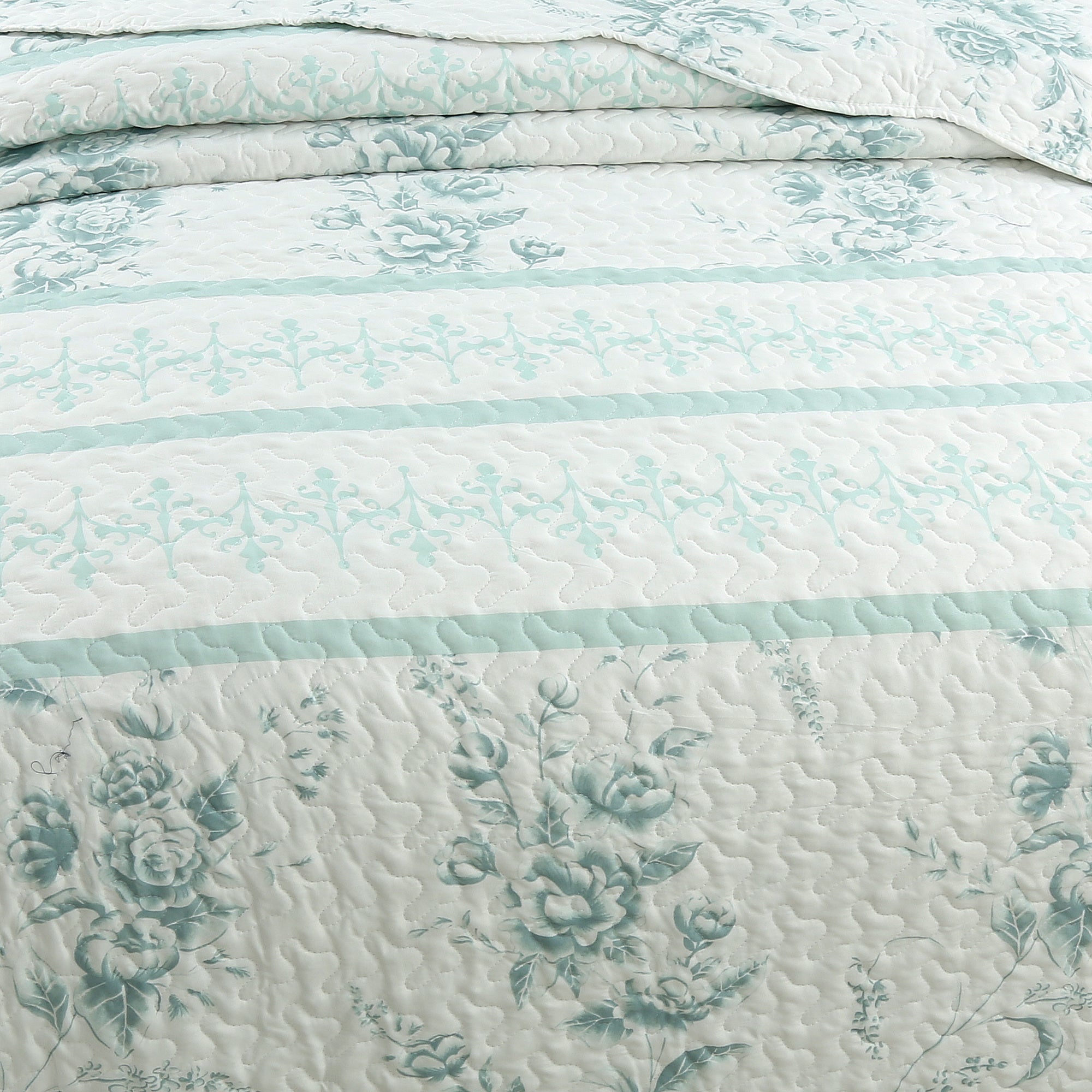 3 Piece Floral Quilt Set, French Country Bedspread C78