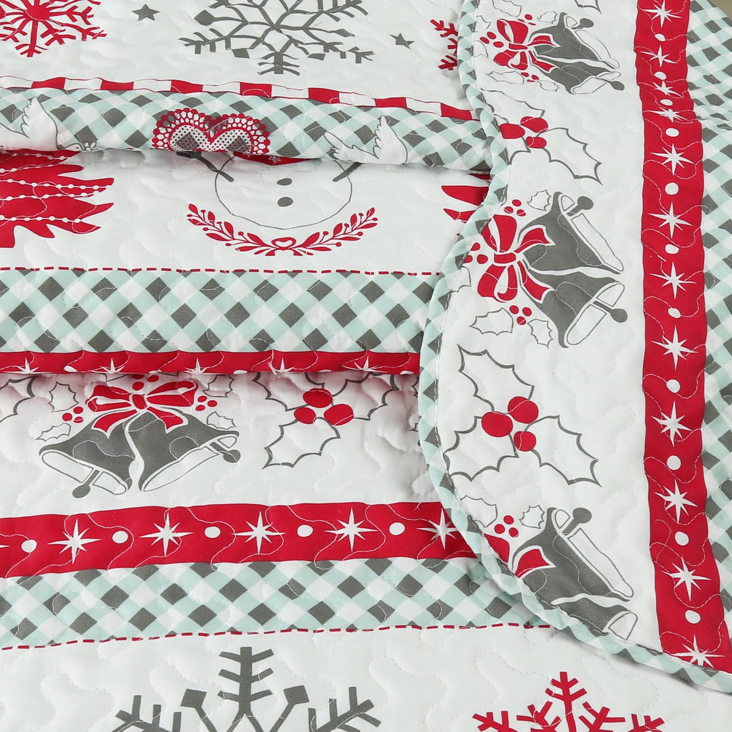 3 Piece Christmas Quilt Set, Snowflake Christmas Tree Bedspread C89