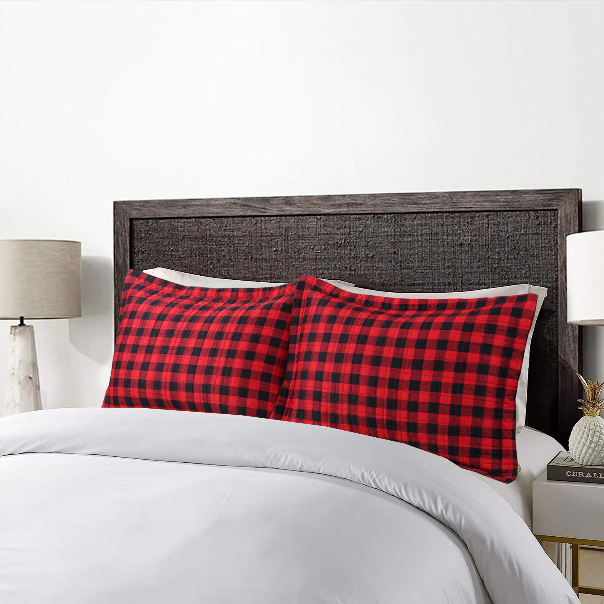 2 Piece Buffalo Plaid Pillow Shams, Microfiber Decorative Covers with Zipper