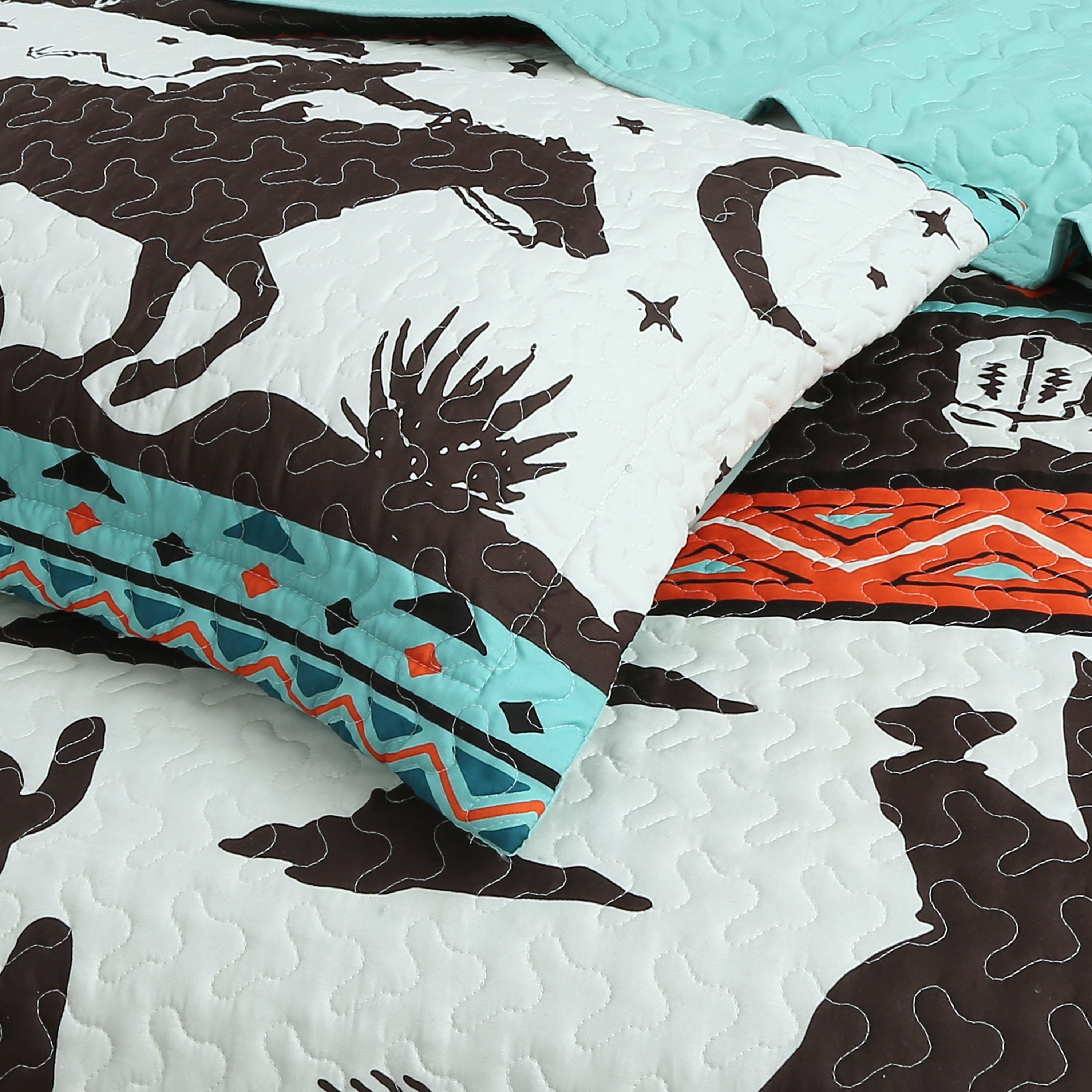 3 Piece Southwestern Cowboy Quilt Set - Western Horse Bedspread ME501