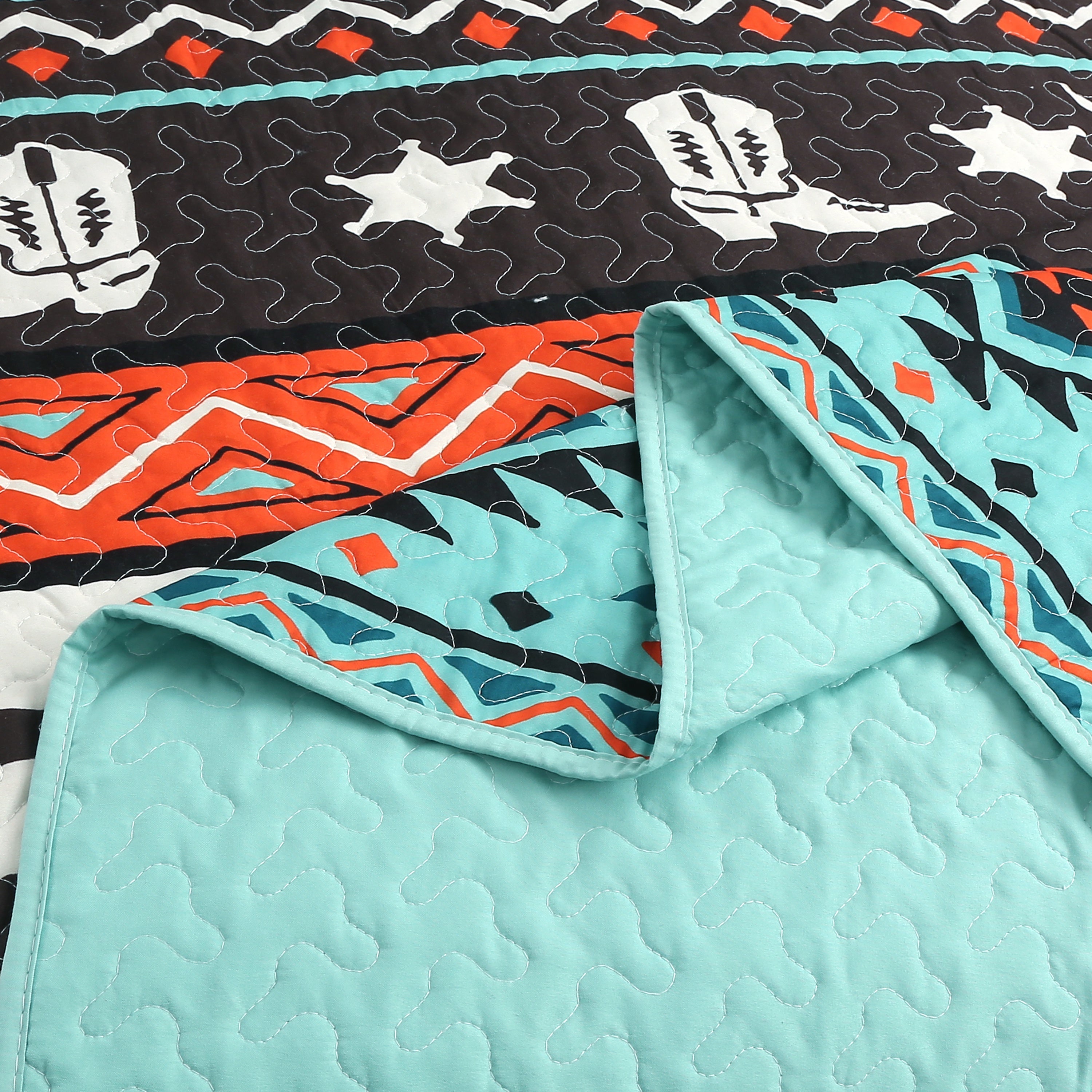 3 Piece Southwestern Cowboy Quilt Set - Western Horse Bedspread ME501