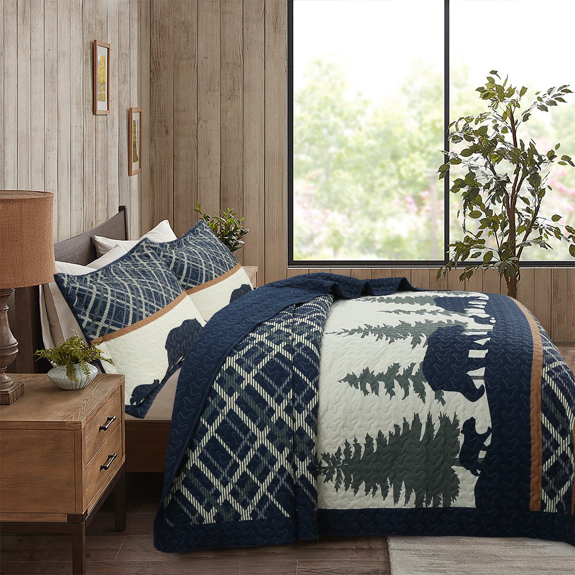 3 Piece Rustic Cabin Bear Forest Quilt Set – Lodge Country Bedspread ME504