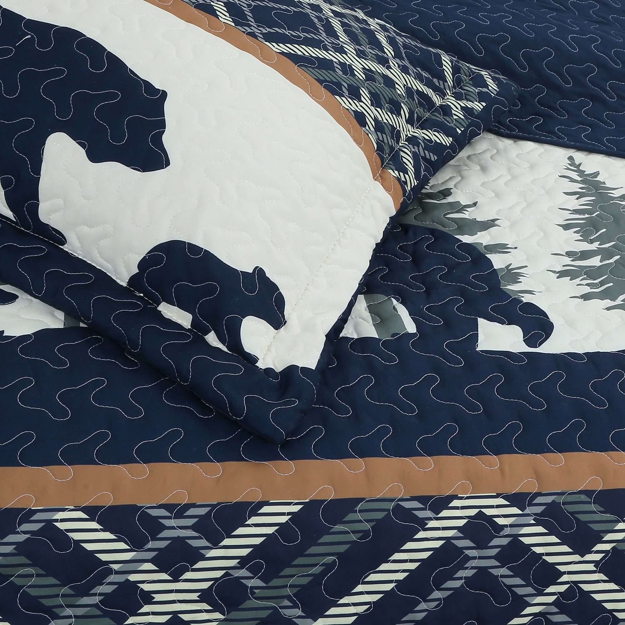 3 Piece Rustic Cabin Bear Forest Quilt Set – Lodge Country Bedspread ME504