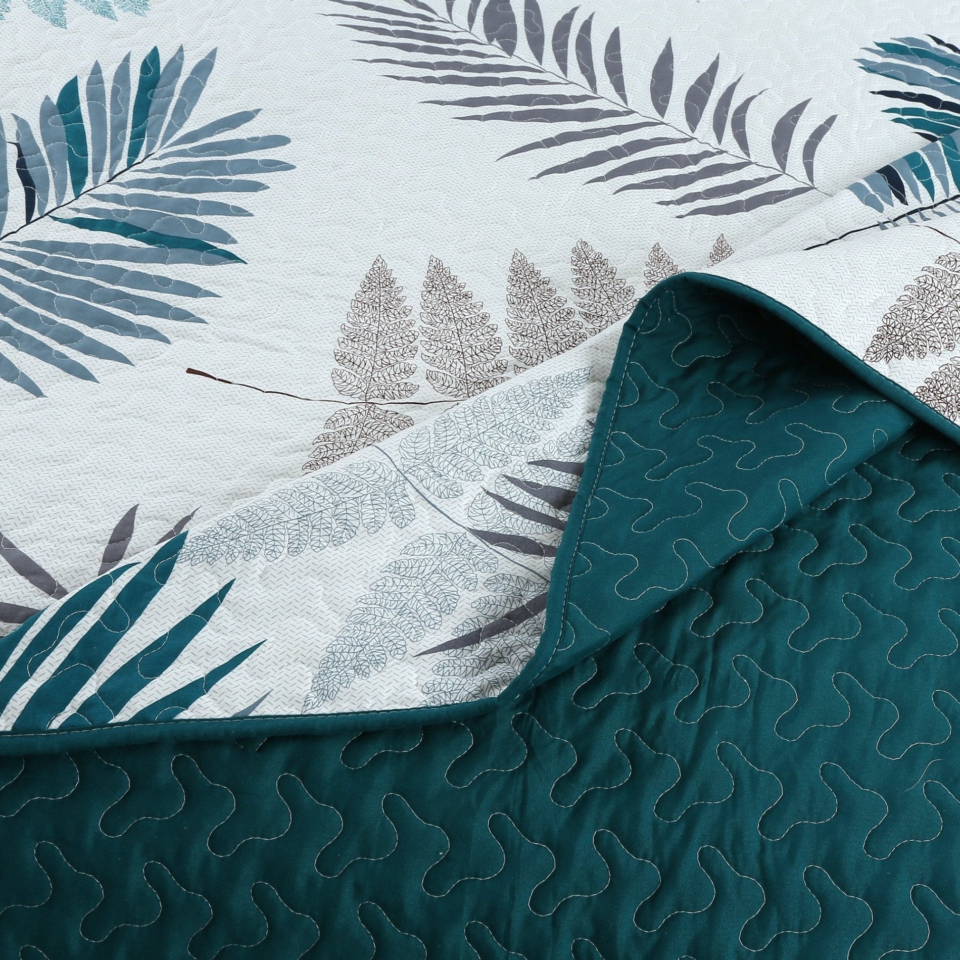 3 Piece Printed Leaf Quilt Set Lightweight Bedspread Set ME507