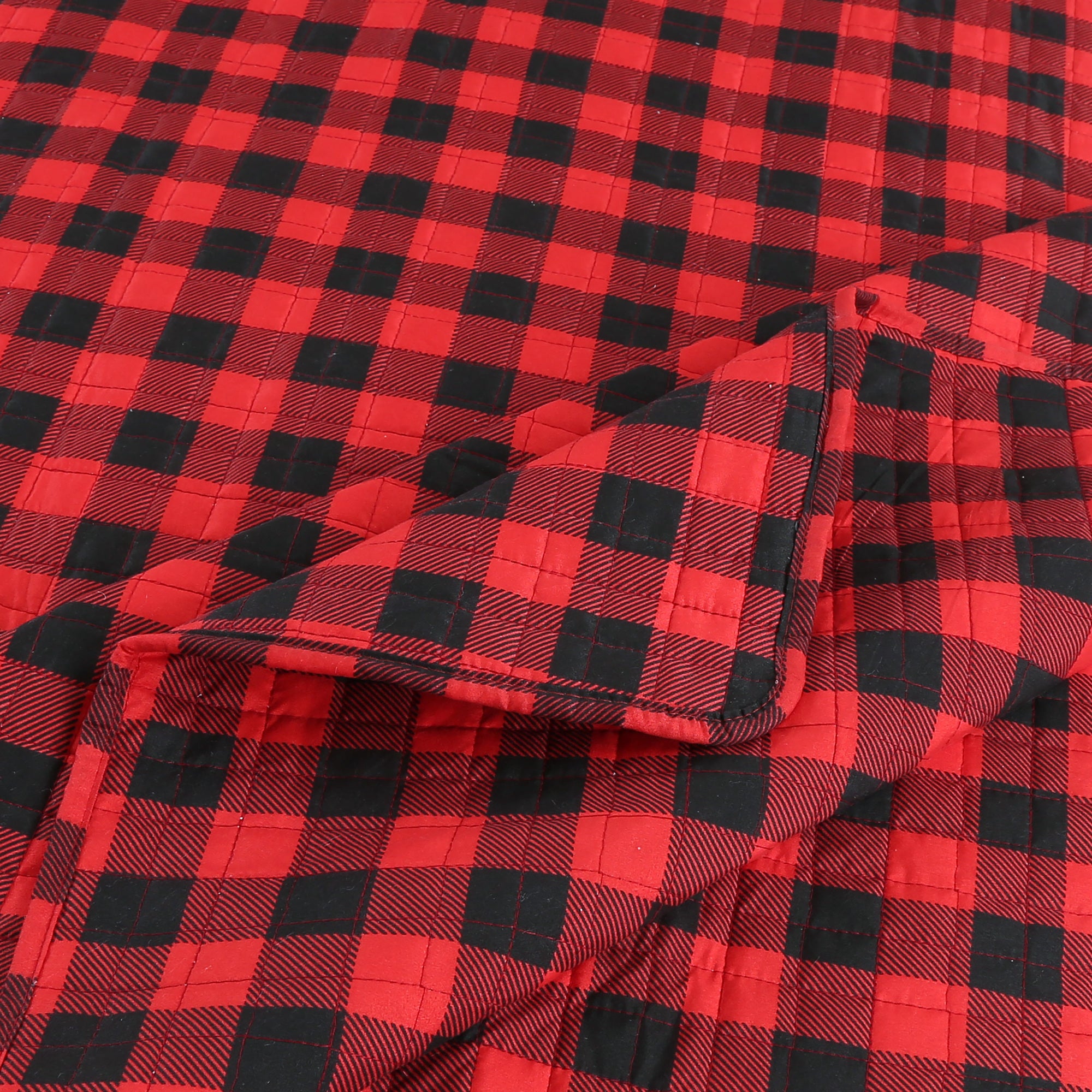 3 Piece Buffalo Plaid Christmas Quilt Set – Red Black Checkered Bedspread ME506
