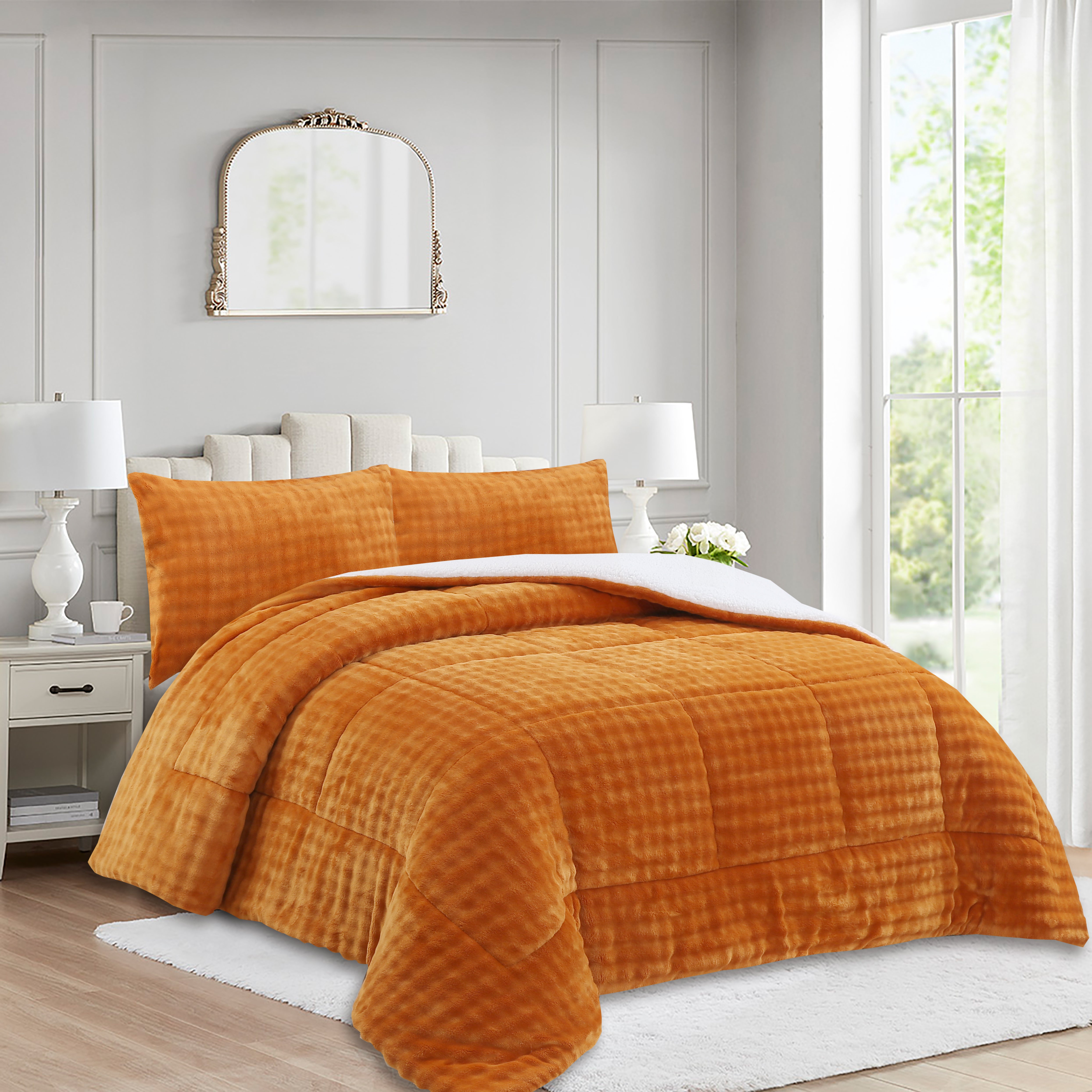 3 Piece Plush Flannel Comforter Set – Soft Bubble Velvet