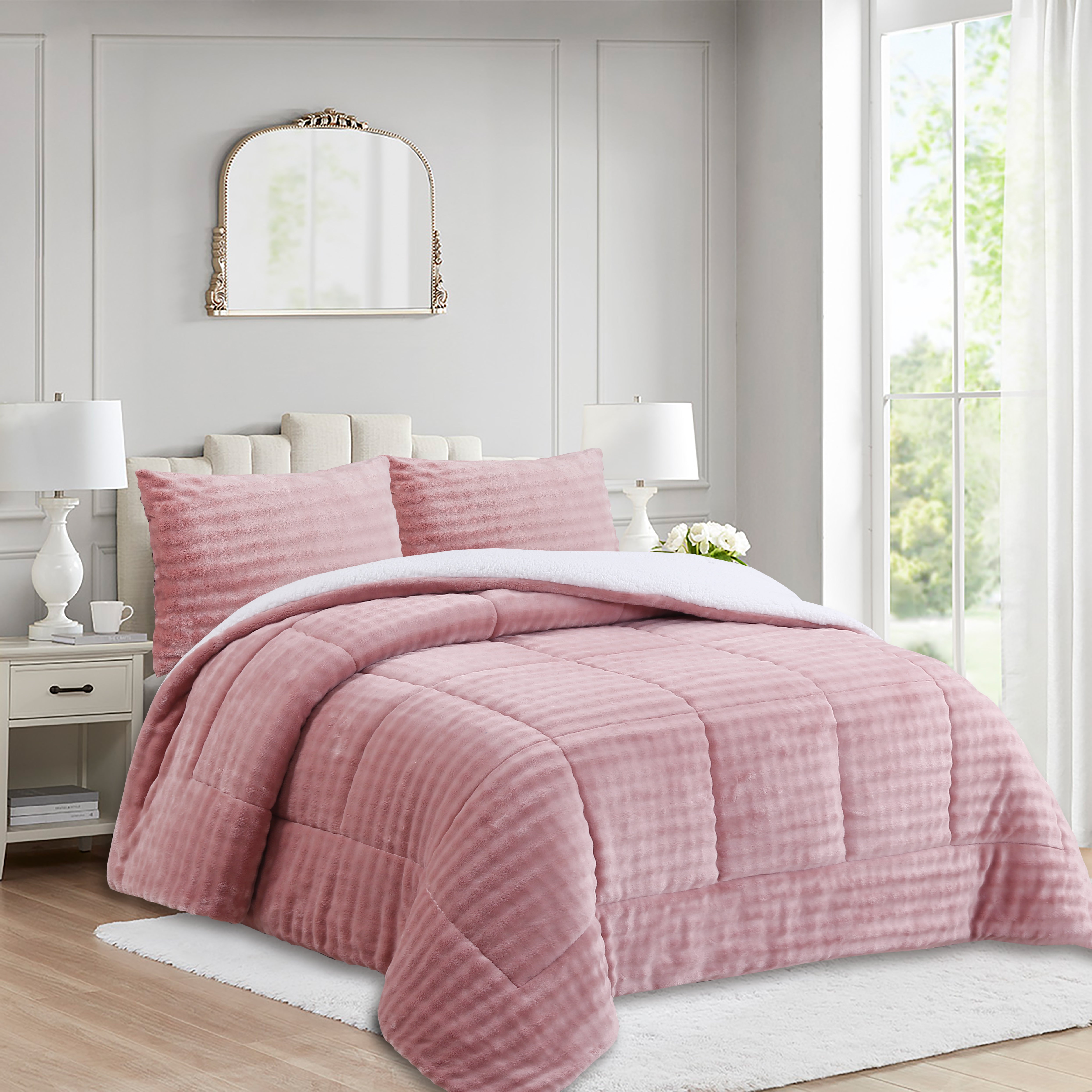 3 Piece Plush Flannel Comforter Set – Soft Bubble Velvet